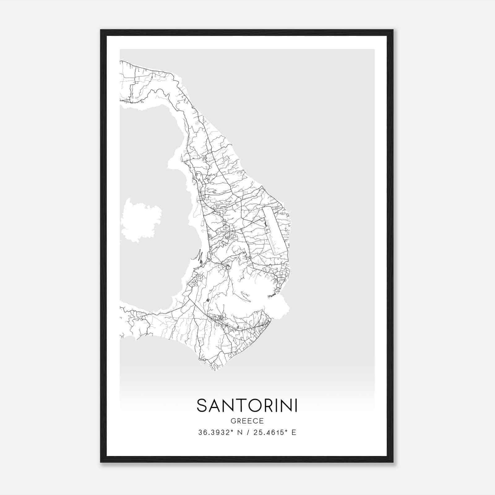 Santorini Greece Map Poster, Santorini City Road Wall Art Print