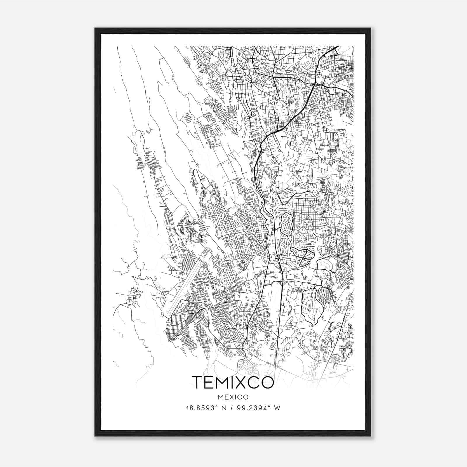 Temixco Mexico Map Poster, Temixco City Road Wall Art Print