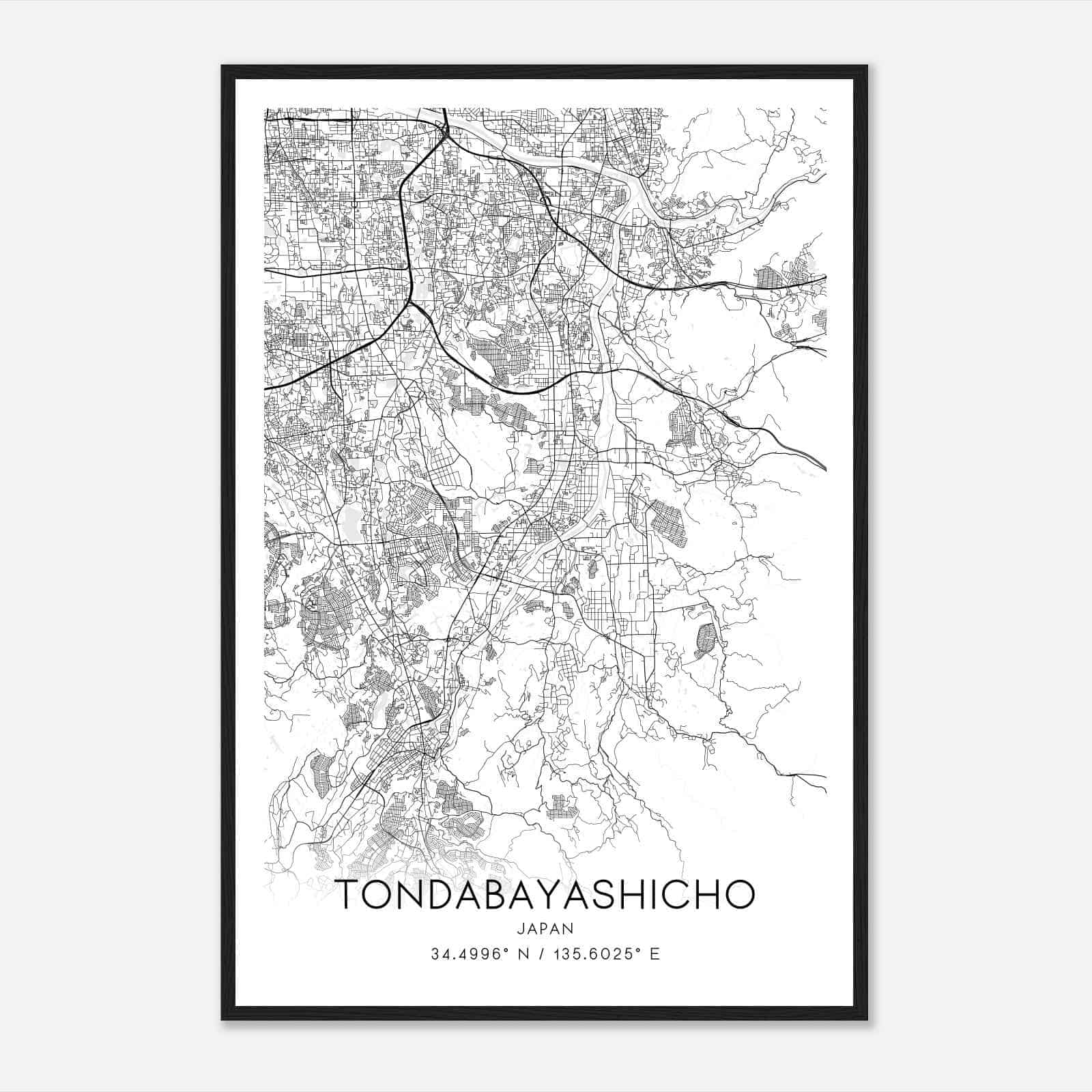 Tondabayashicho Japan Map Poster, Tondabayashicho City Road Wall Art Print