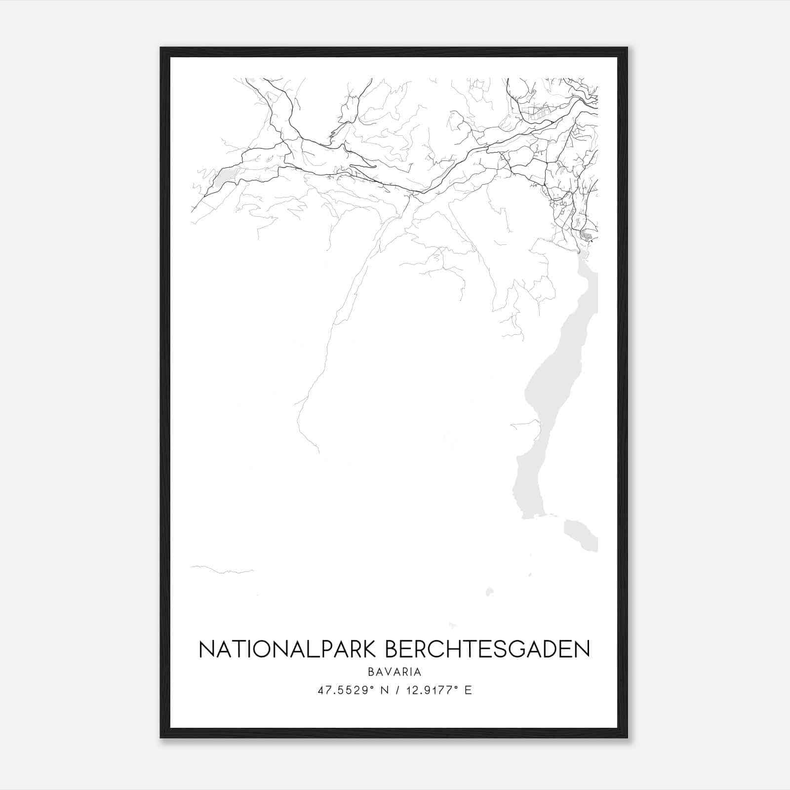 Nationalpark Berchtesgaden Bavaria Map Poster, Nationalpark Berchtesgaden City Road Wall Art Print