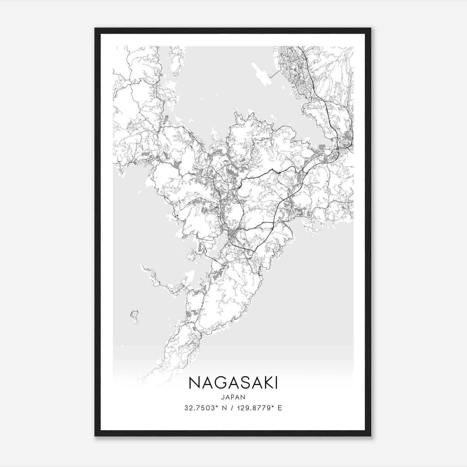 Nagasaki Japan Map Poster, Nagasaki City Road Wall Art Print