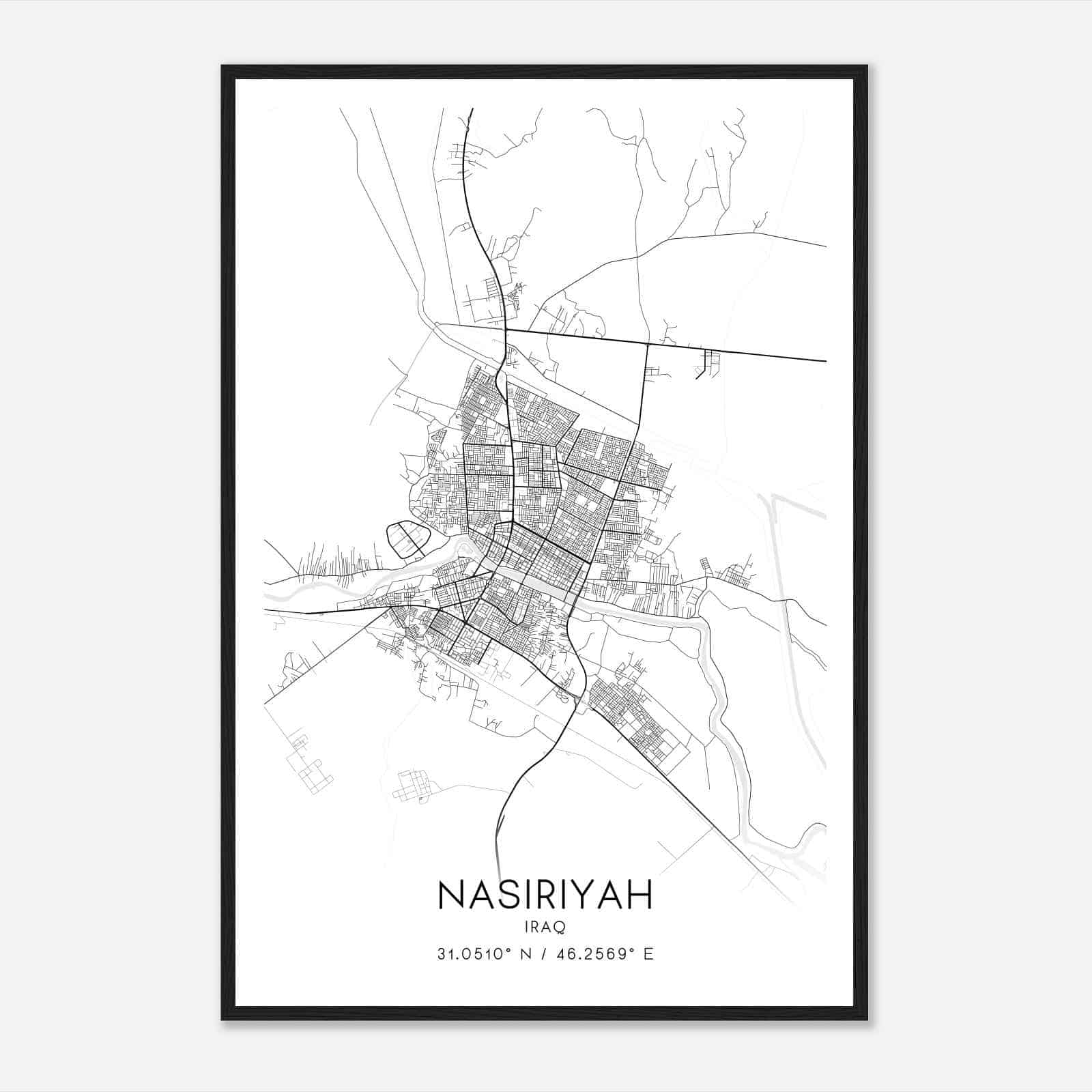 Nasiriyah Iraq Map Poster, Nasiriyah City Road Wall Art Print