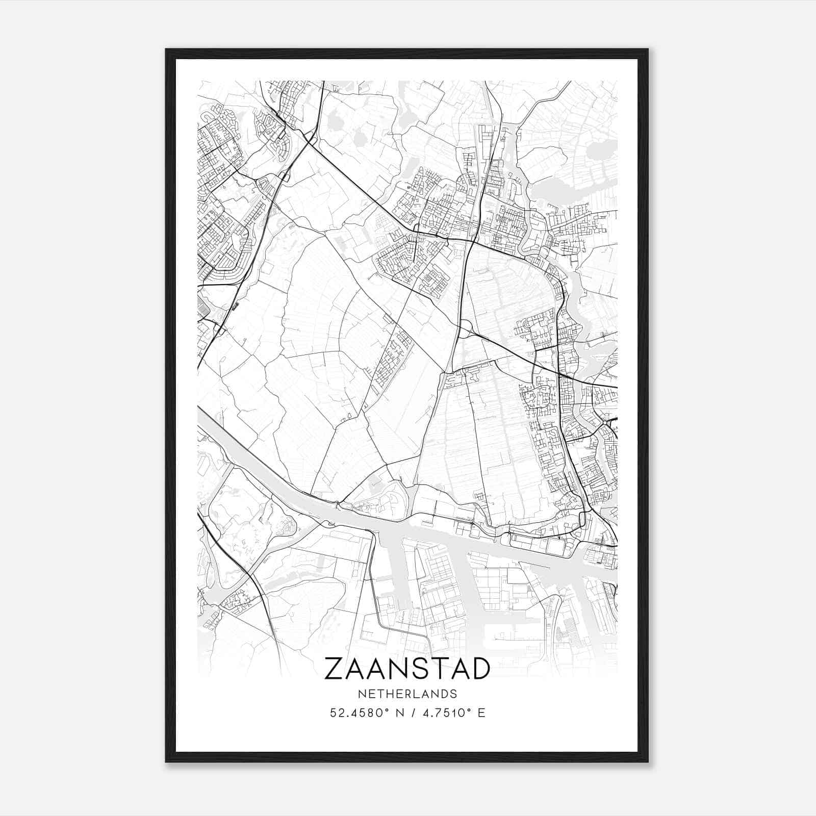 Zaanstad Netherlands Map Poster, Zaanstad City Road Wall Art Print
