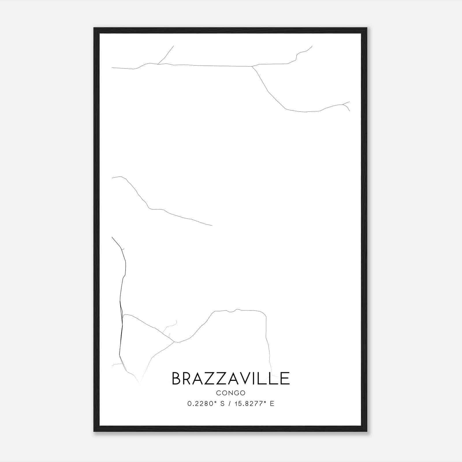 Brazzaville Congo Map Poster, Brazzaville City Road Wall Art Print