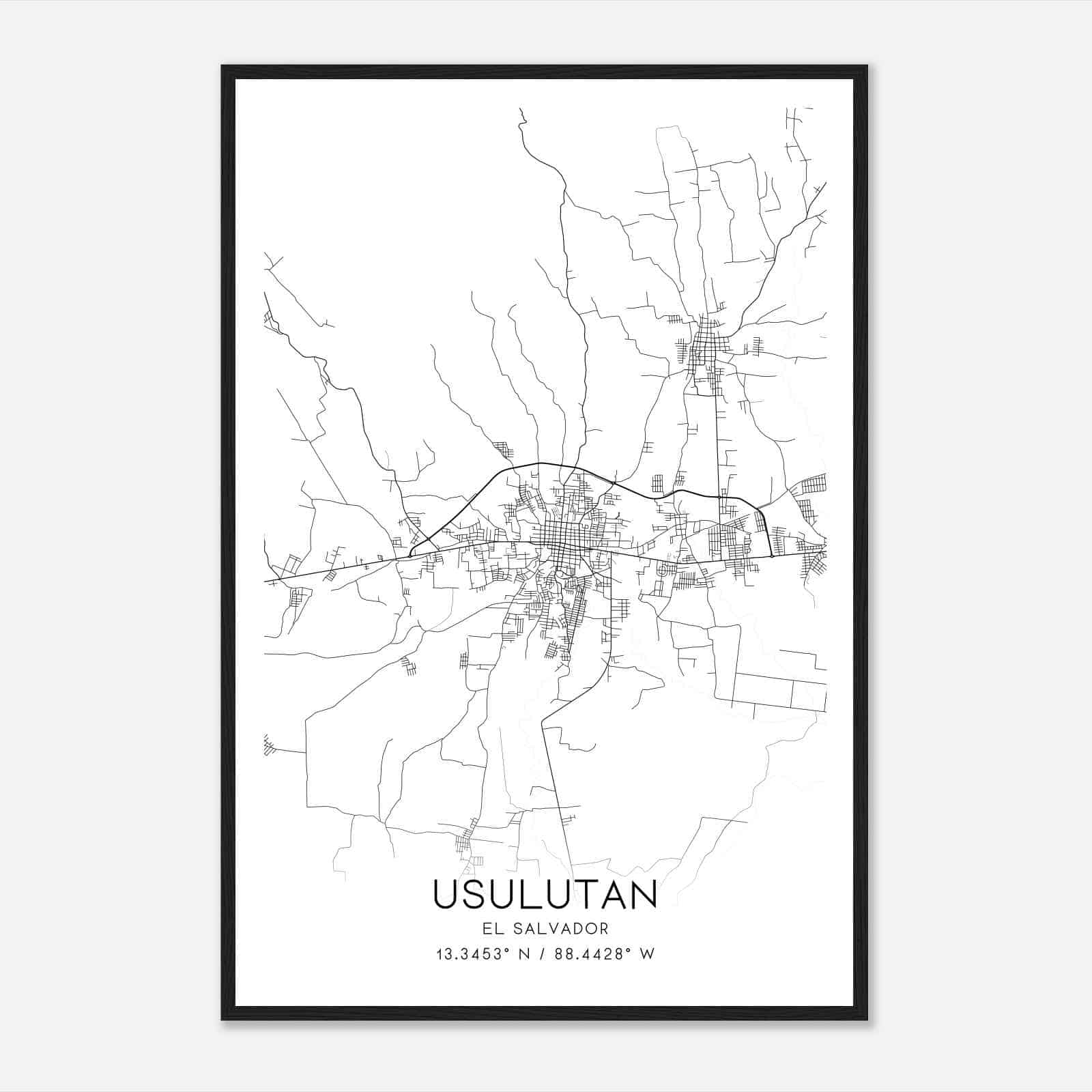 Usulutan El Salvador Map Poster, Usulutan City Road Wall Art Print