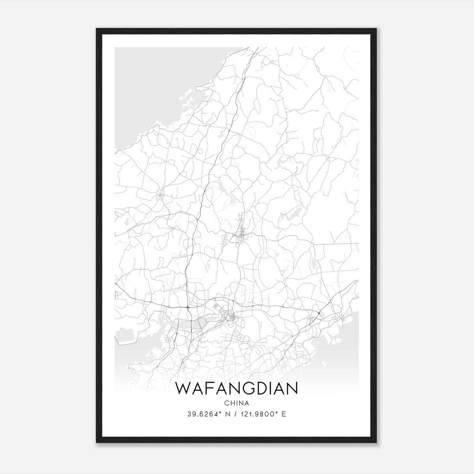 Wafangdian China Map Poster, Wafangdian City Road Wall Art Print
