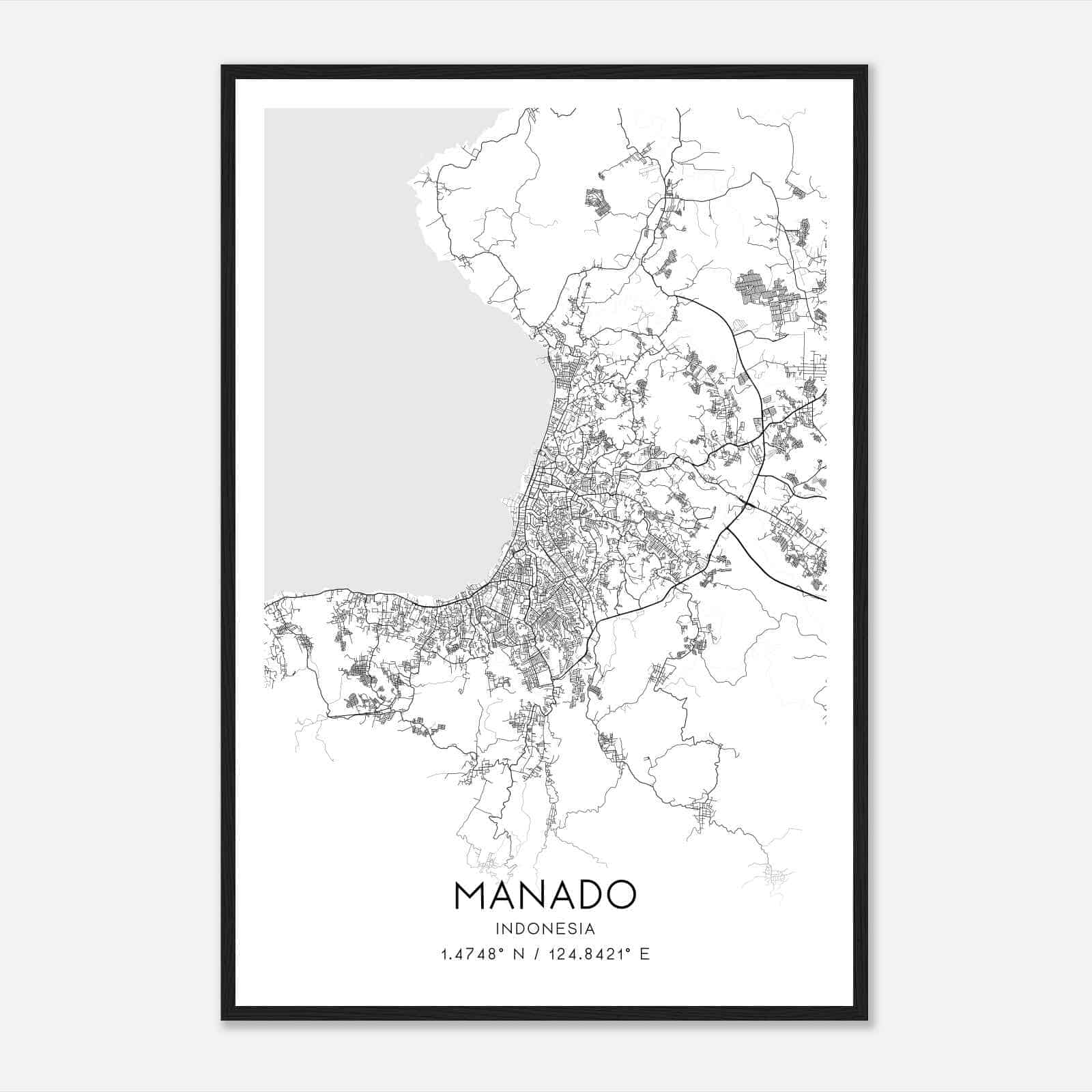 Manado Indonesia Map Poster, Manado City Road Wall Art Print