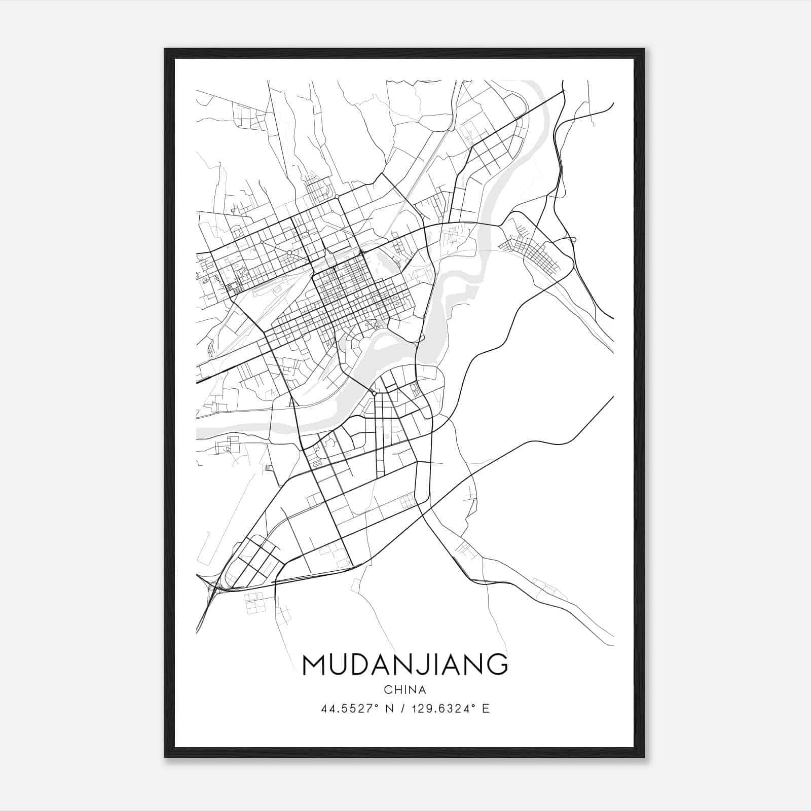 Mudanjiang China Map Poster, Mudanjiang City Road Wall Art Print