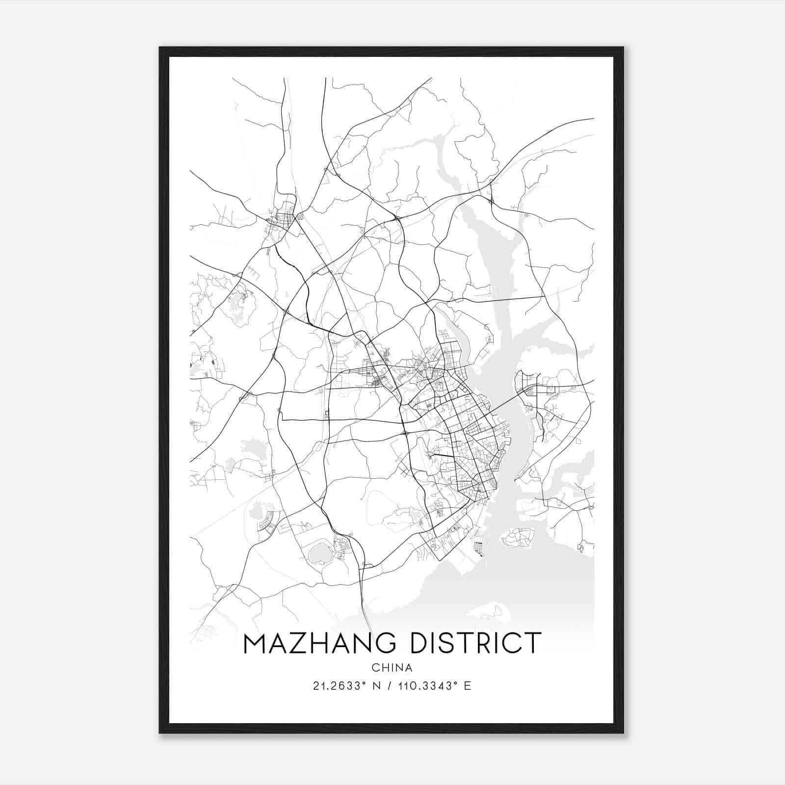 Mazhang District China Map Poster, Mazhang District City Road Wall Art Print