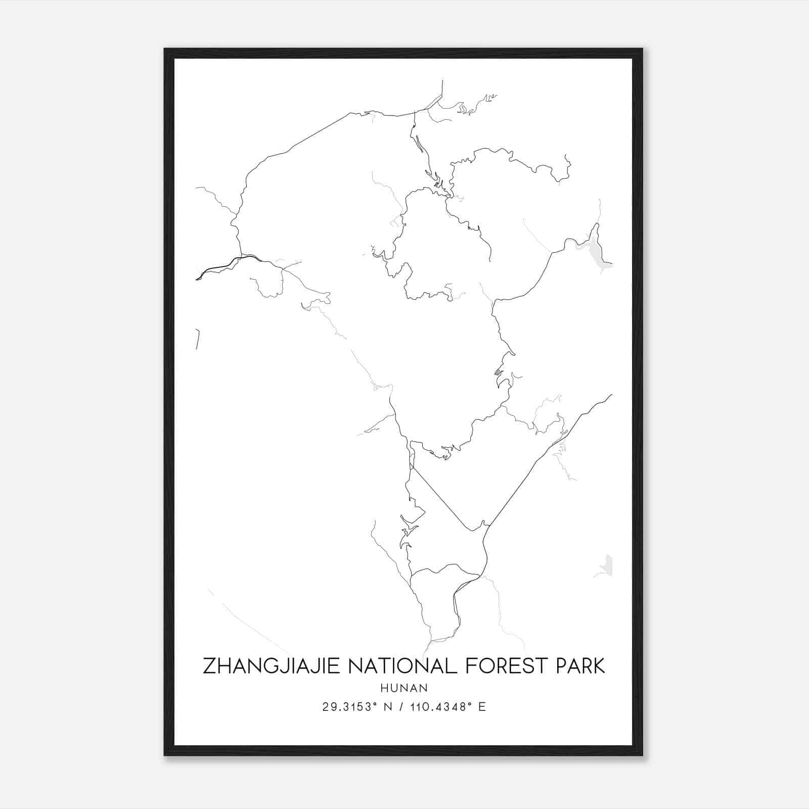 Zhangjiajie National Forest Park Hunan Map Poster, Zhangjiajie National Forest Park City Road Wall Art Print