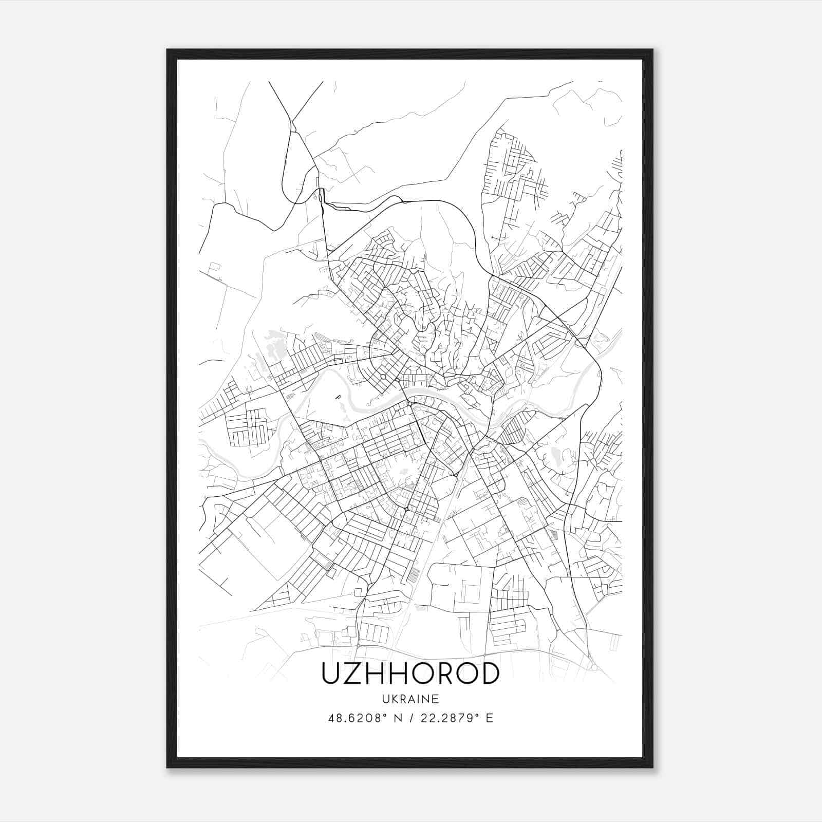 Uzhhorod Ukraine Map Poster, Uzhhorod City Road Wall Art Print