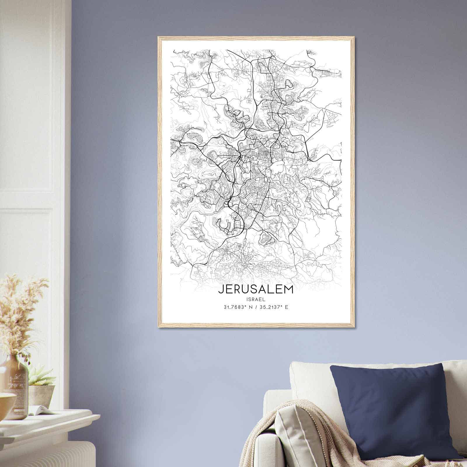 Jerusalem Israel Map Poster, Jerusalem City Road Wall Art Print