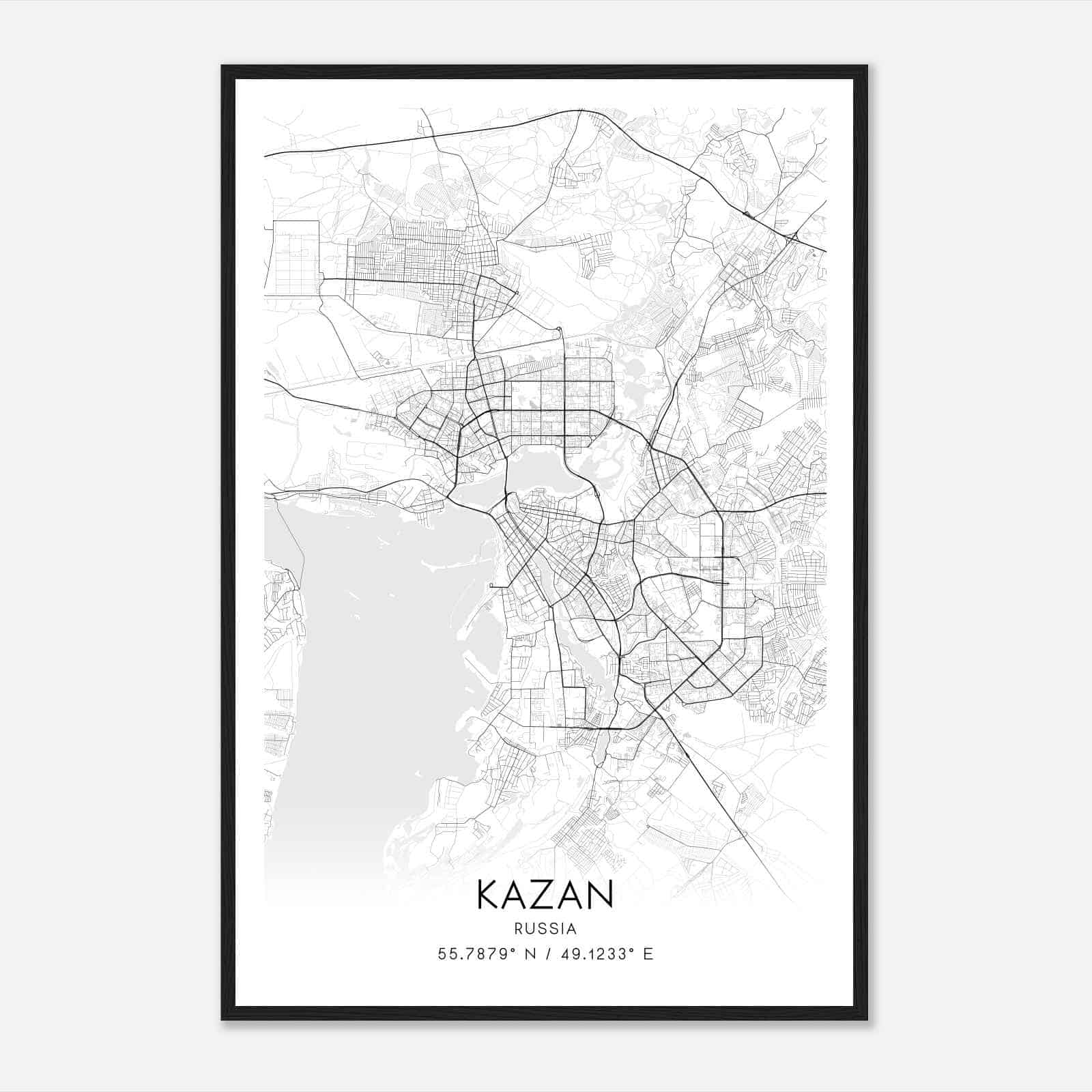 Kazan Russia Map Poster, Kazan City Road Wall Art Print