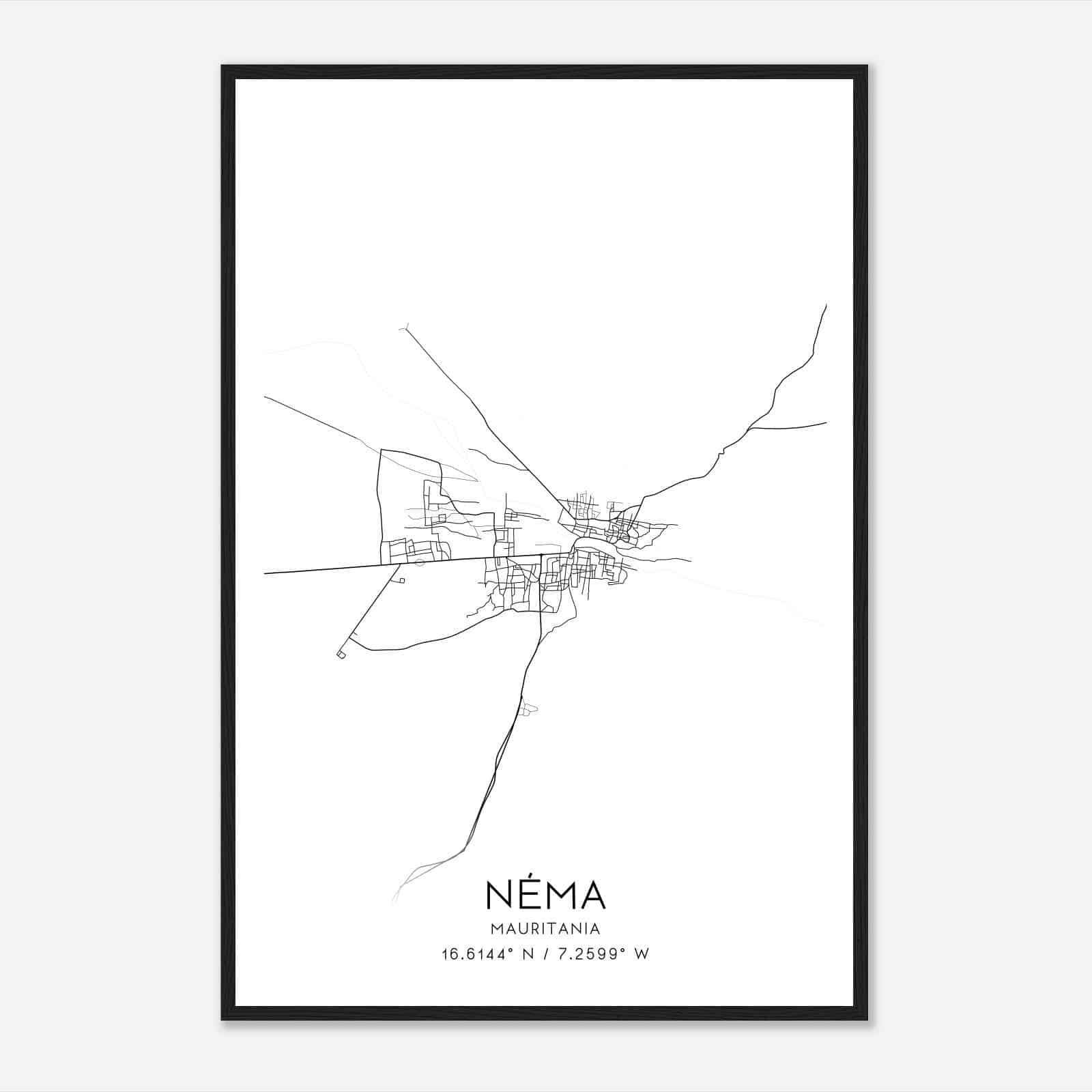 Nema Mauritania Map Poster, Nema City Road Wall Art Print