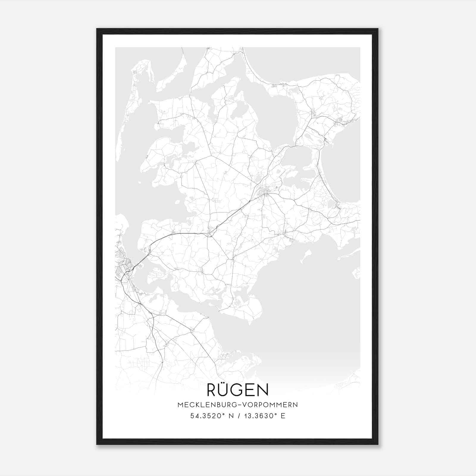 Rugen Mecklenburg-Vorpommern Map Poster, Rugen City Road Wall Art Print