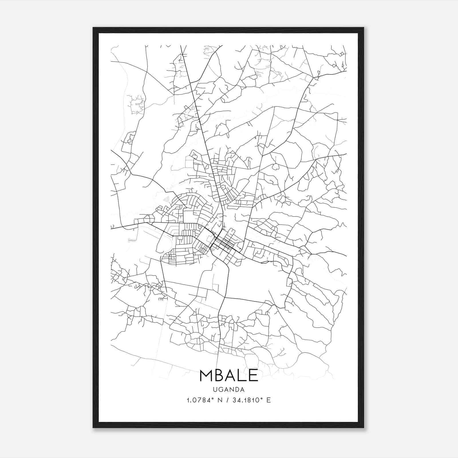 Mbale Uganda Map Poster, Mbale City Road Wall Art Print