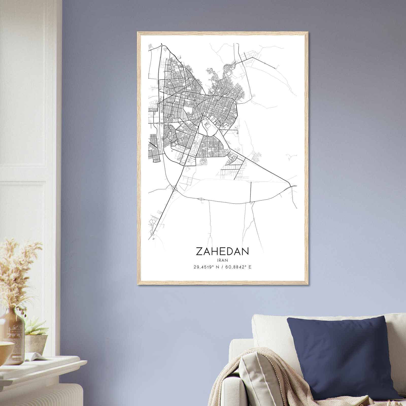 Zahedan Iran Map Poster, Zahedan City Road Wall Art Print
