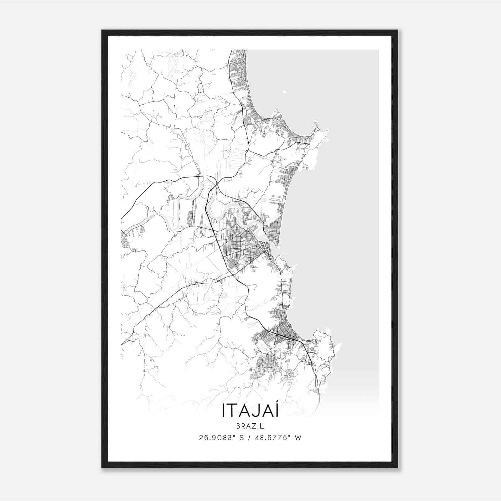 Itajai Brazil Map Poster, Itajai City Road Wall Art Print