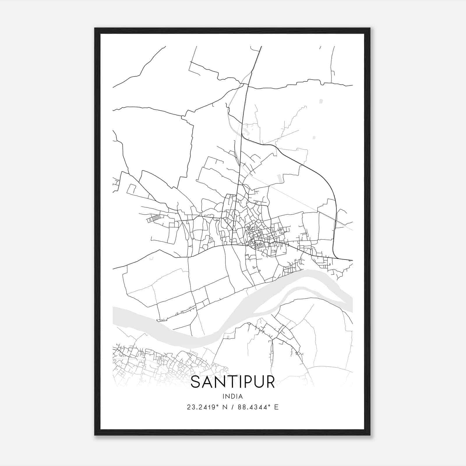 Santipur India Map Poster, Santipur City Road Wall Art Print