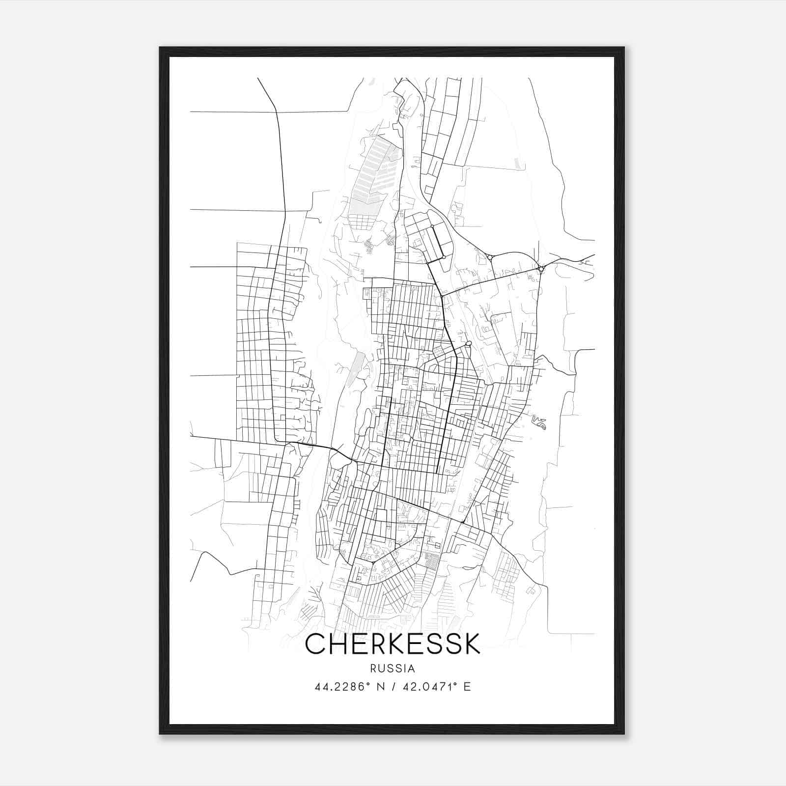 Cherkessk Russia Map Poster, Cherkessk City Road Wall Art Print