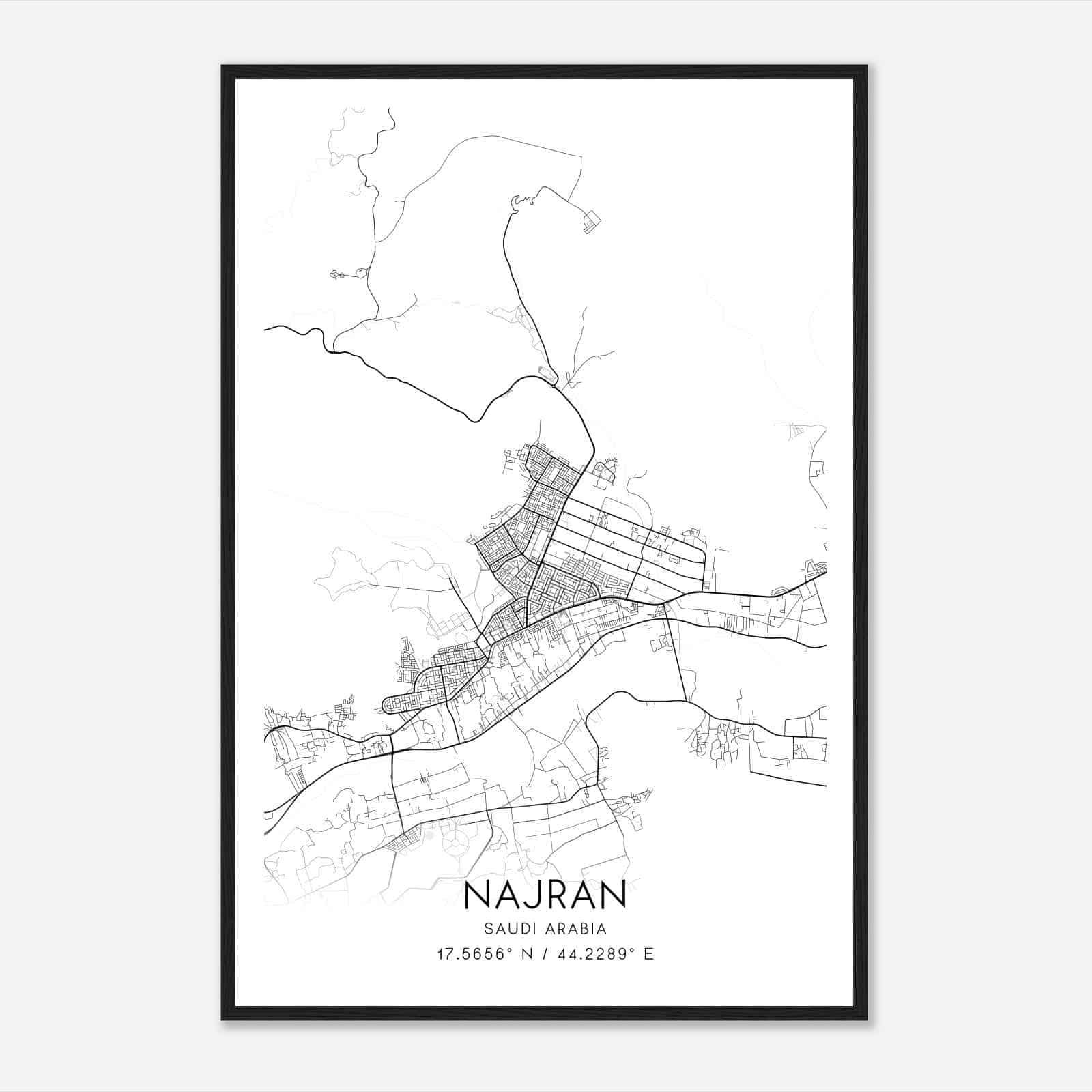 Najran Saudi Arabia Map Poster, Najran City Road Wall Art Print