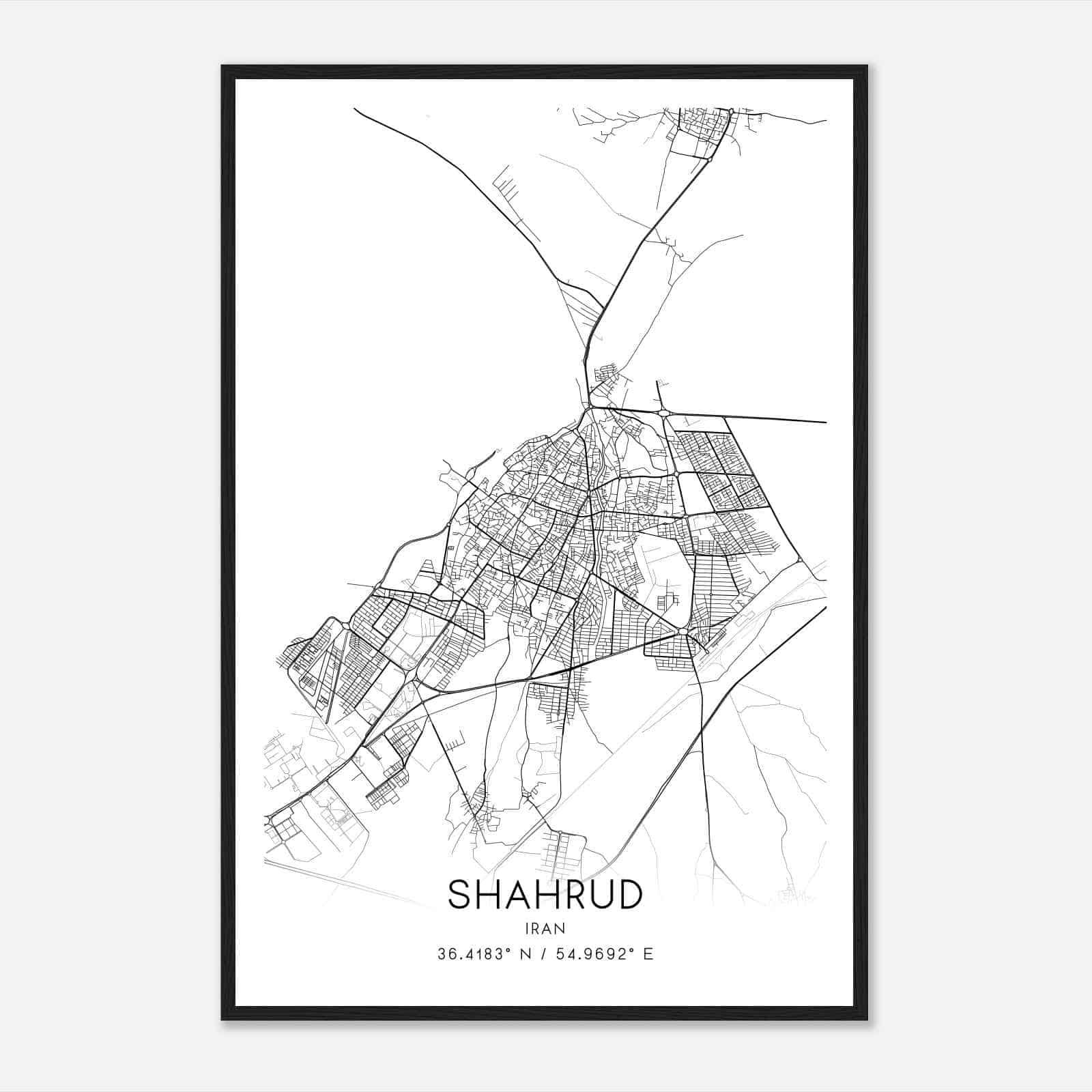 Shahrud Iran Map Poster, Shahrud City Road Wall Art Print