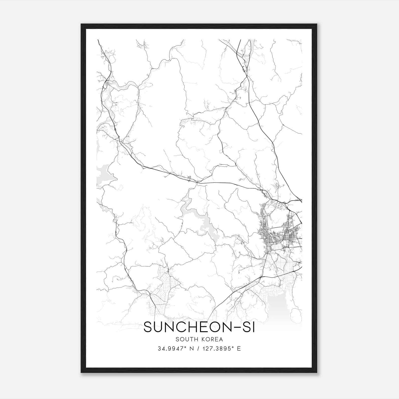 Suncheonsi South Korea Map Poster, Suncheonsi City Road Wall Art Print