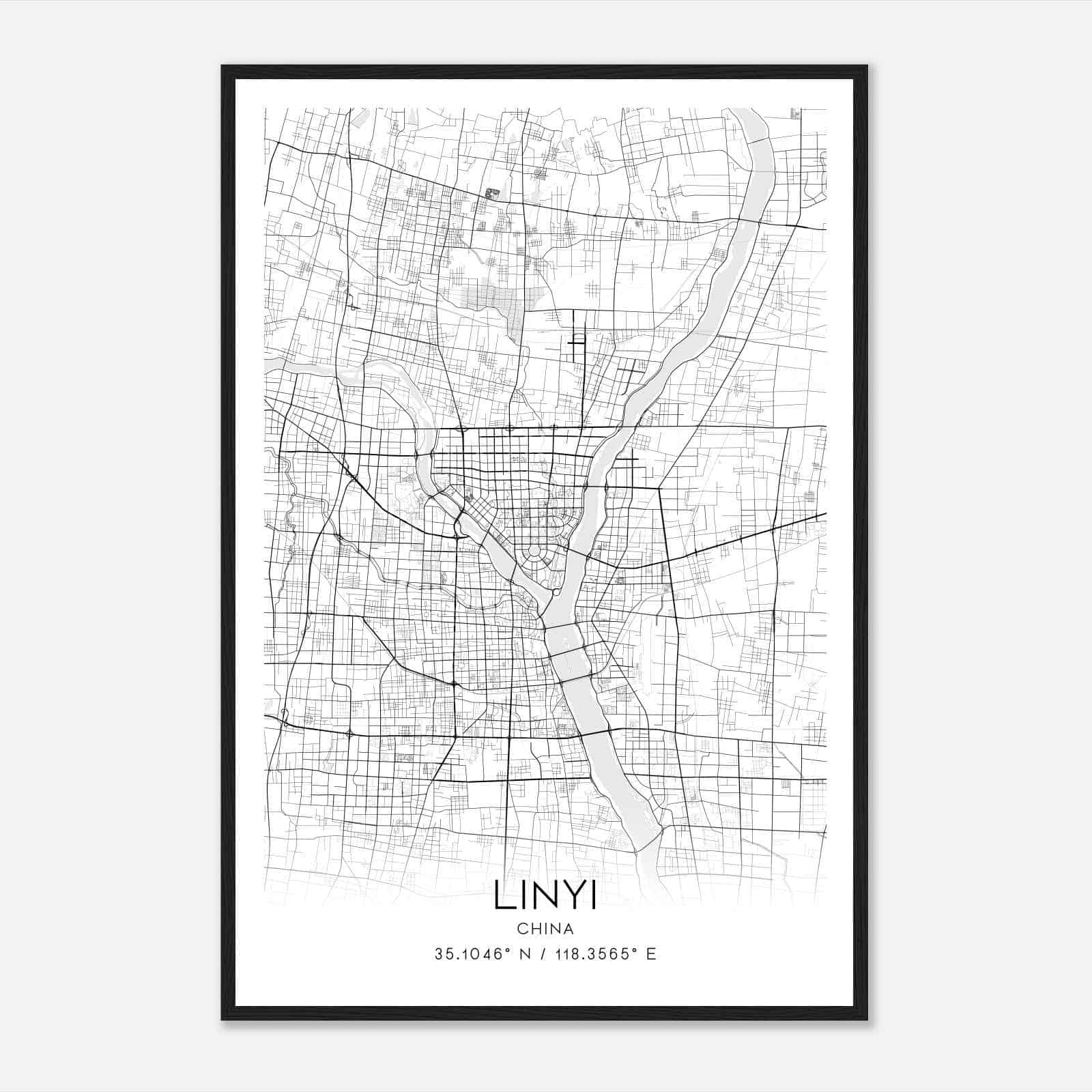 Linyi China Map Poster, Linyi City Road Wall Art Print