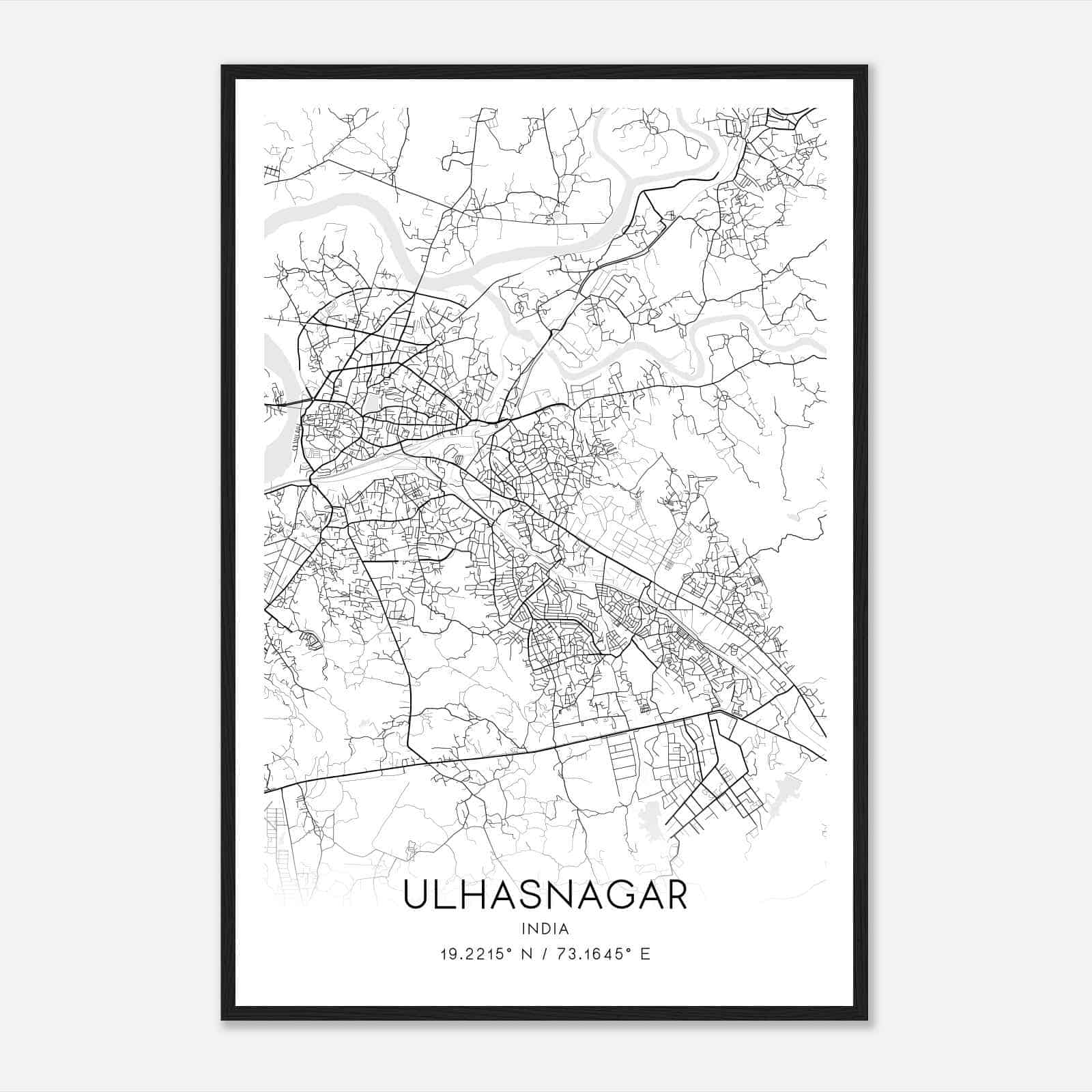 Ulhasnagar India Map Poster, Ulhasnagar City Road Wall Art Print