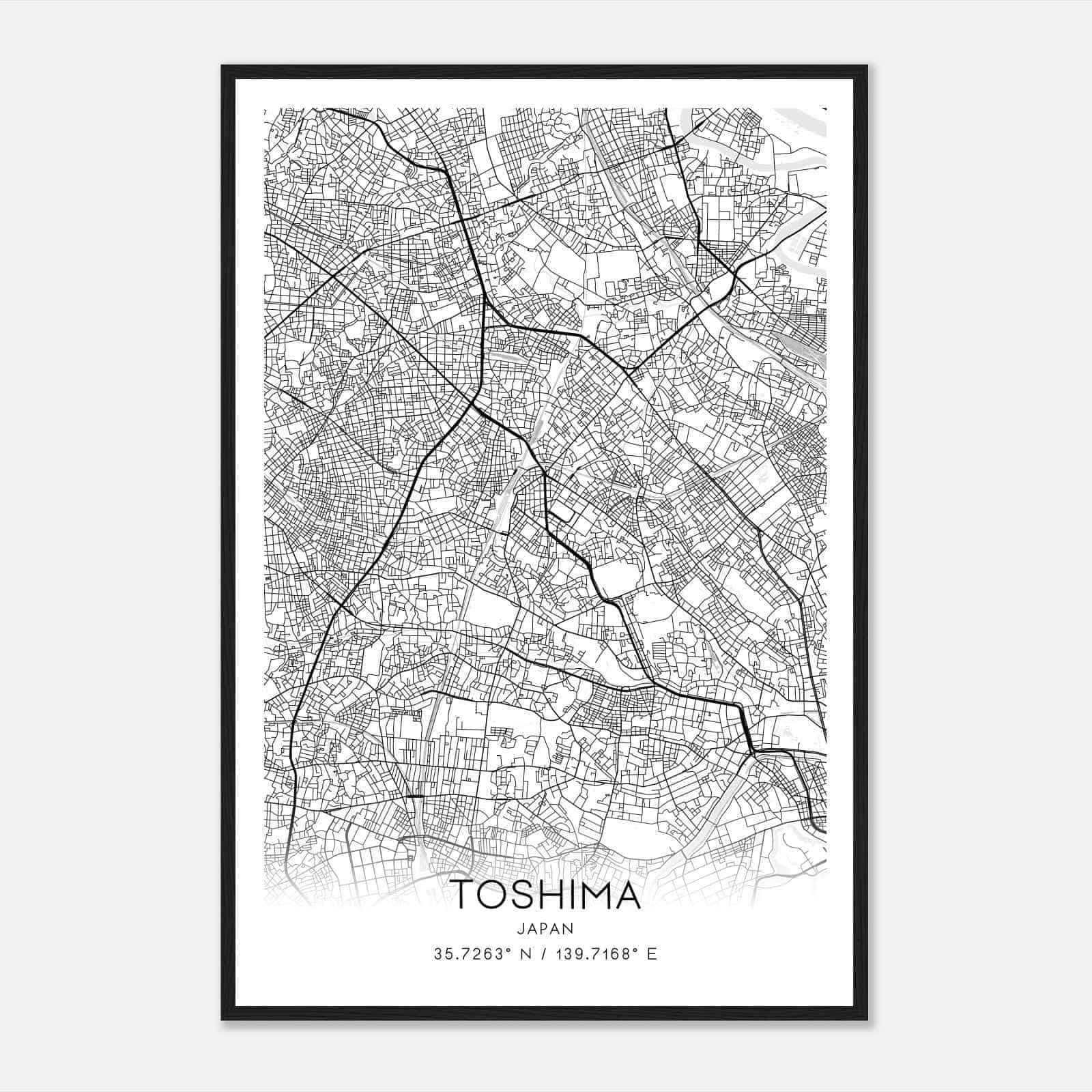 Toshima Japan Map Poster, Toshima City Road Wall Art Print