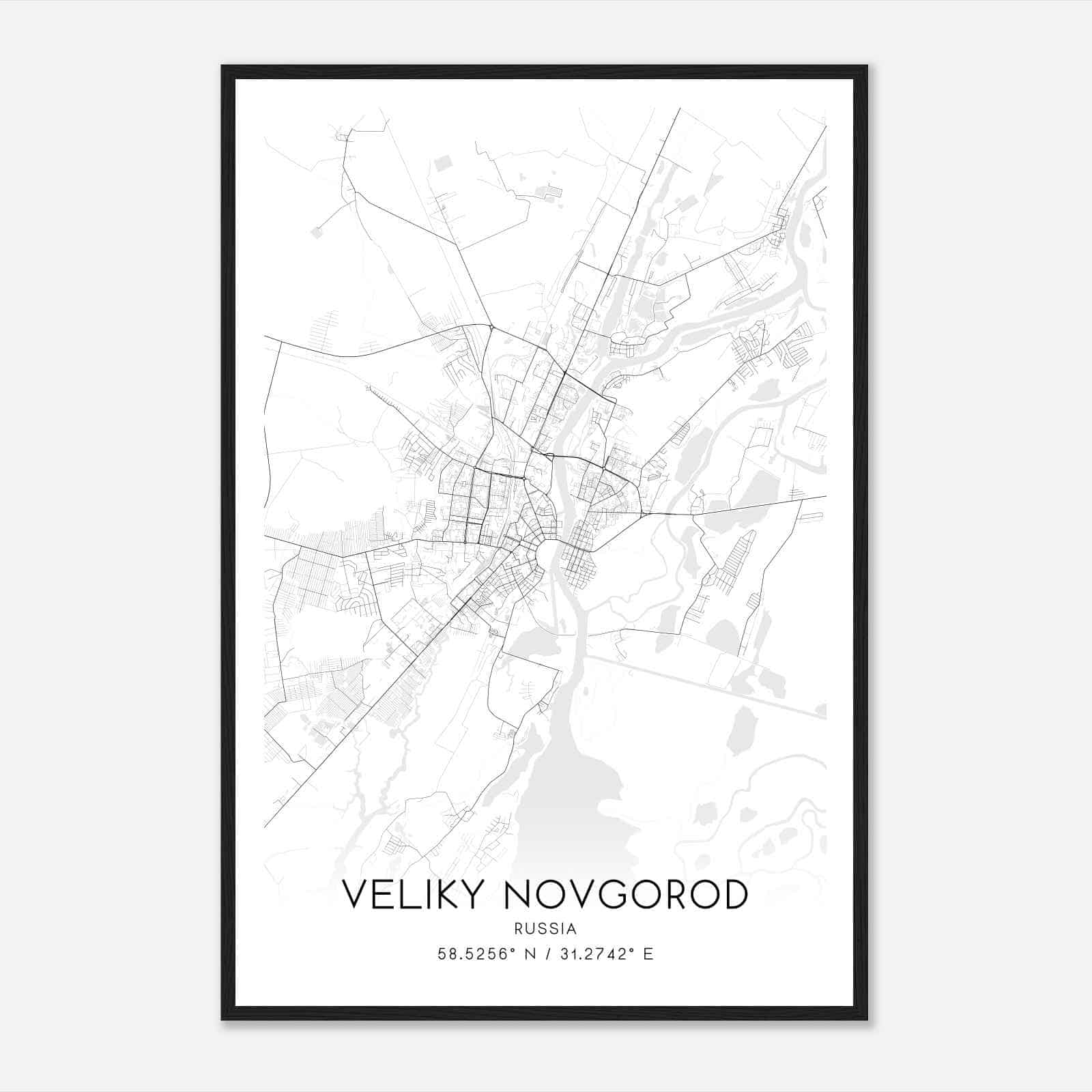 Veliky Novgorod Russia Map Poster, Veliky Novgorod City Road Wall Art Print