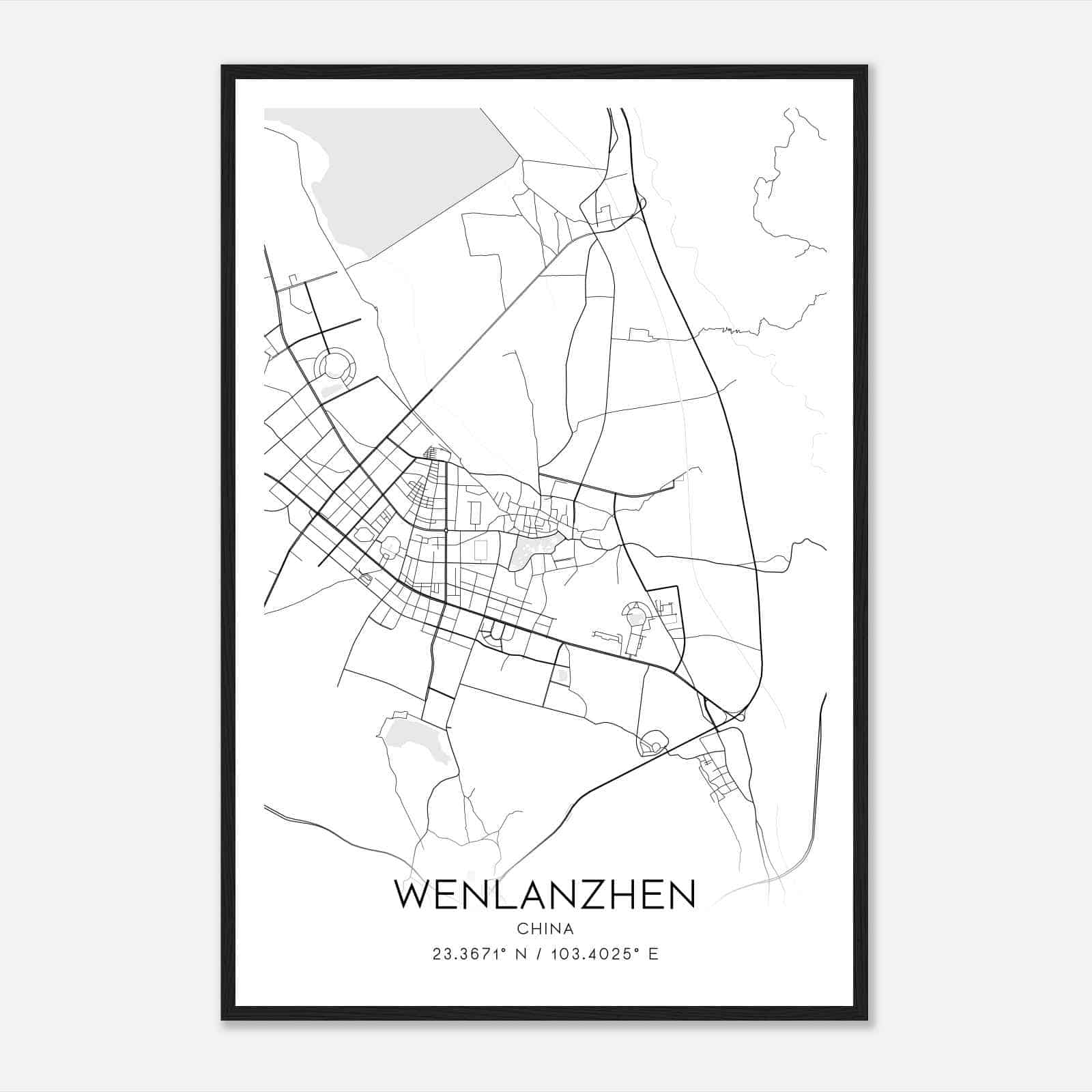 Wenlanzhen China Map Poster, Wenlanzhen City Road Wall Art Print