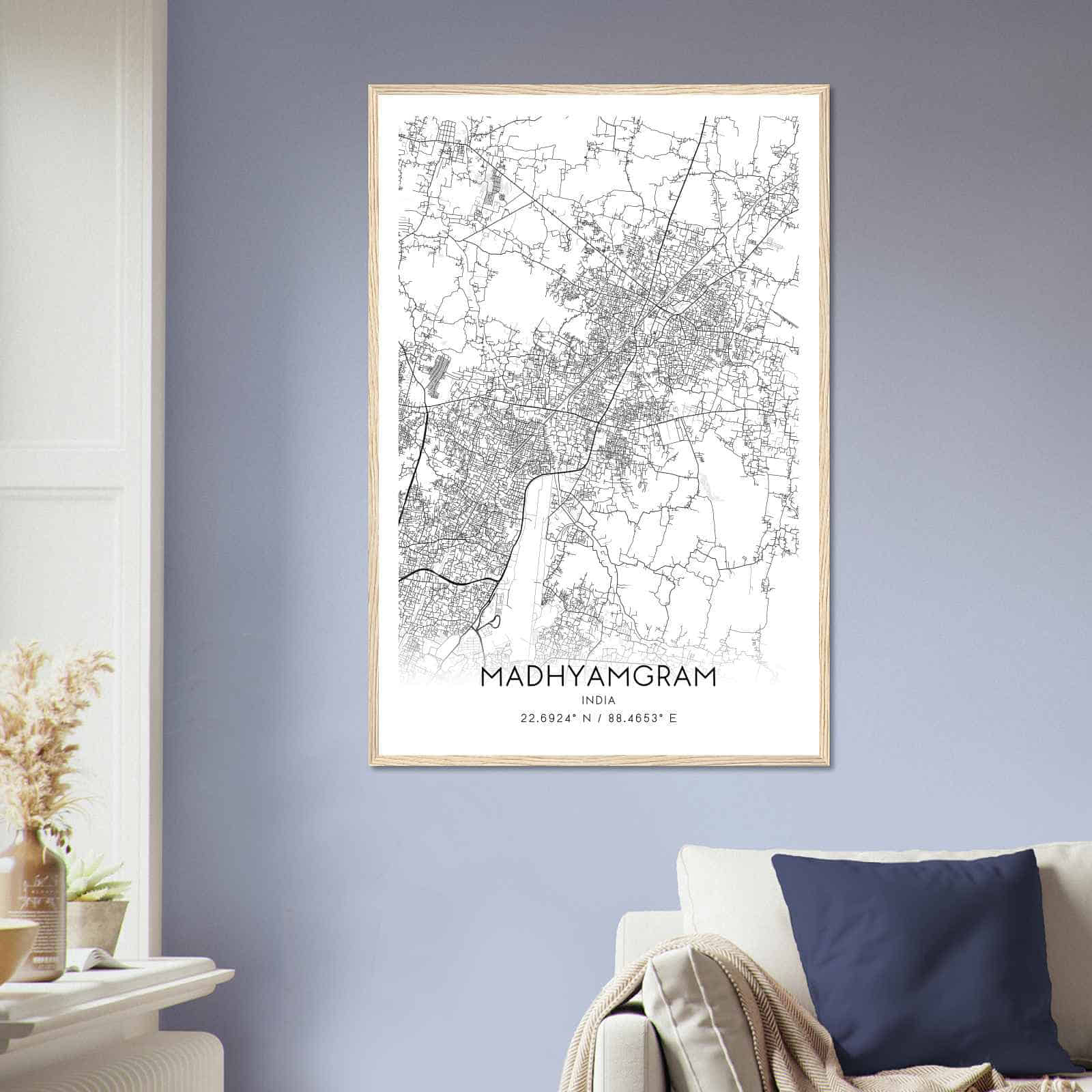 Madhyamgram India Map Poster, Madhyamgram City Road Wall Art Print