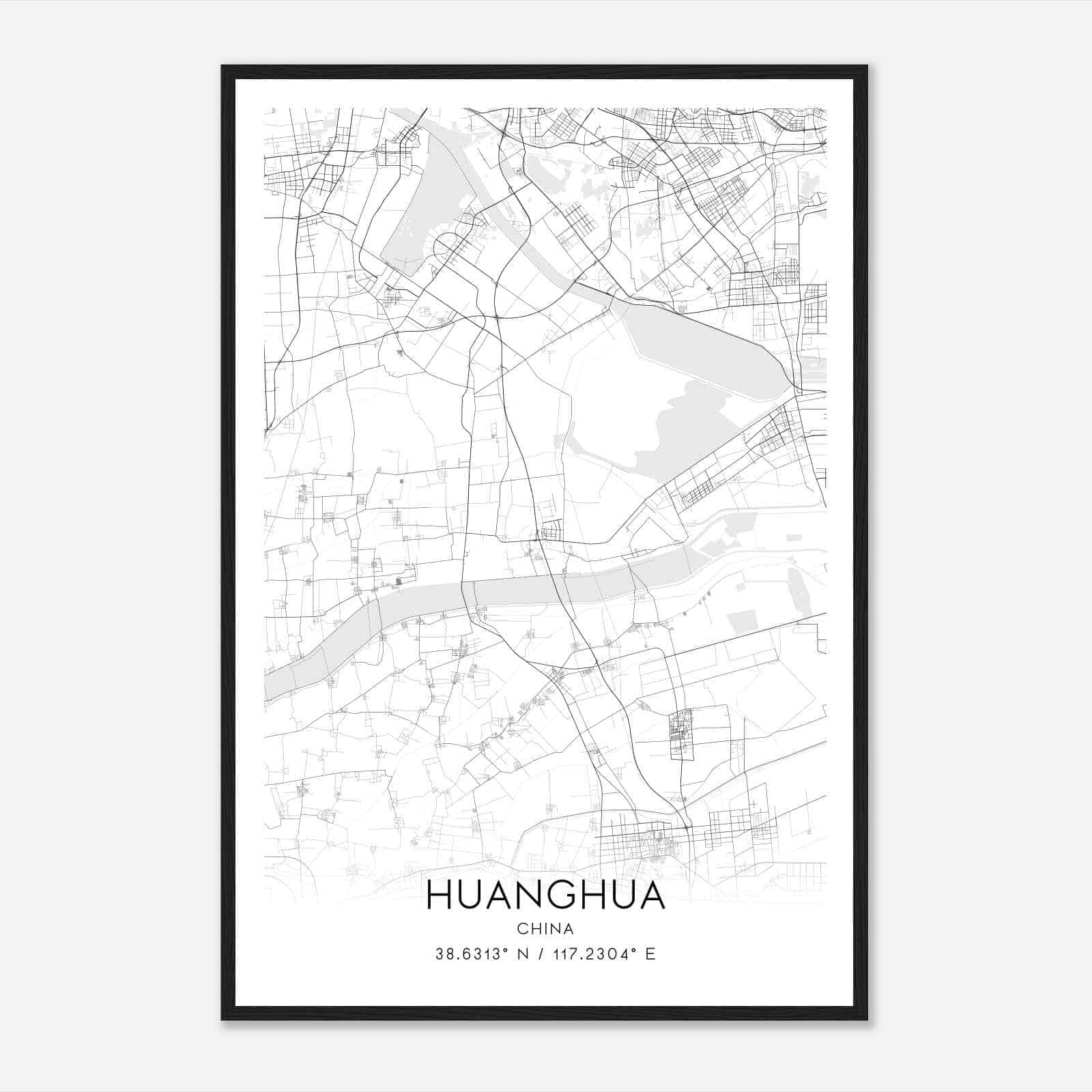 Huanghua China Map Poster, Huanghua City Road Wall Art Print