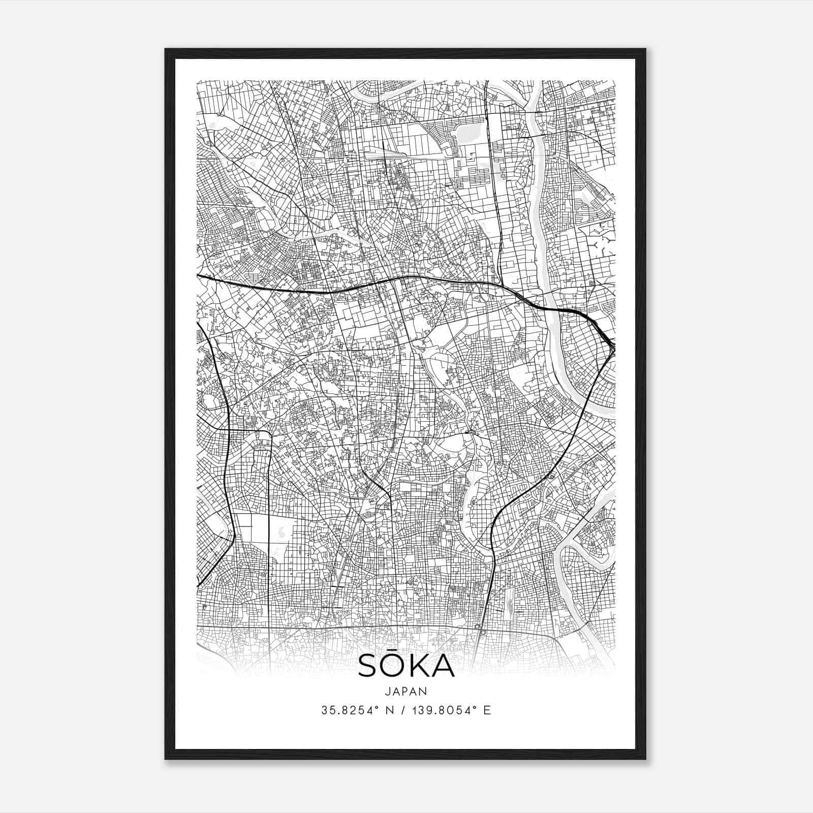 Soka Japan Map Poster, Soka City Road Wall Art Print