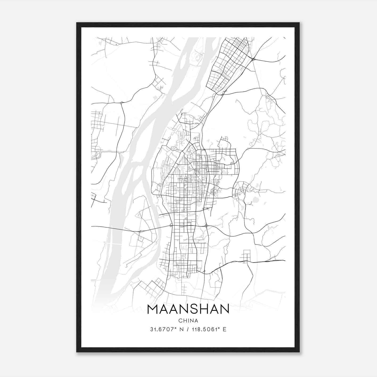 Maanshan China Map Poster, Maanshan City Road Wall Art Print