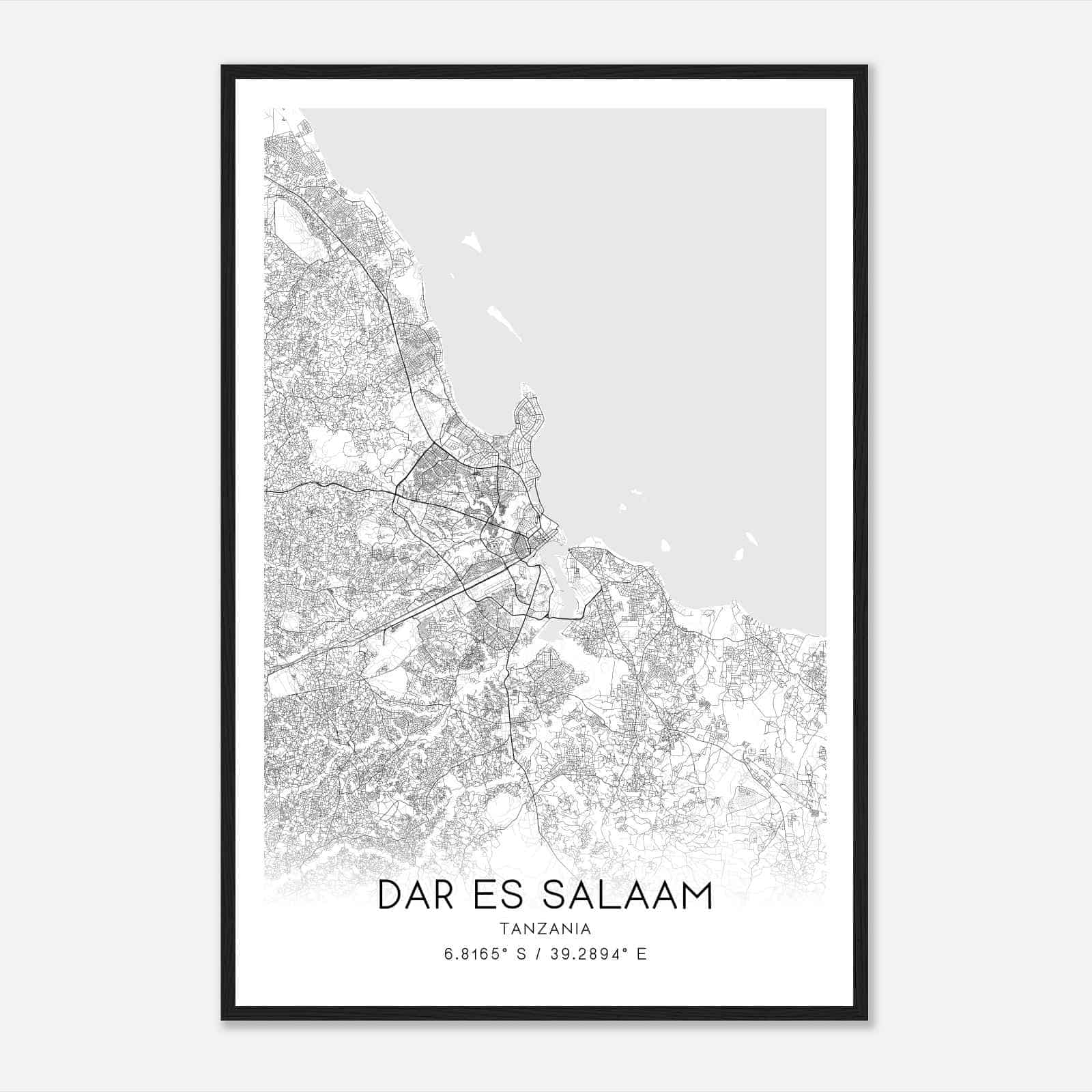 Dar es Salaam Tanzania Map Poster, Dar es Salaam City Road Wall Art Print