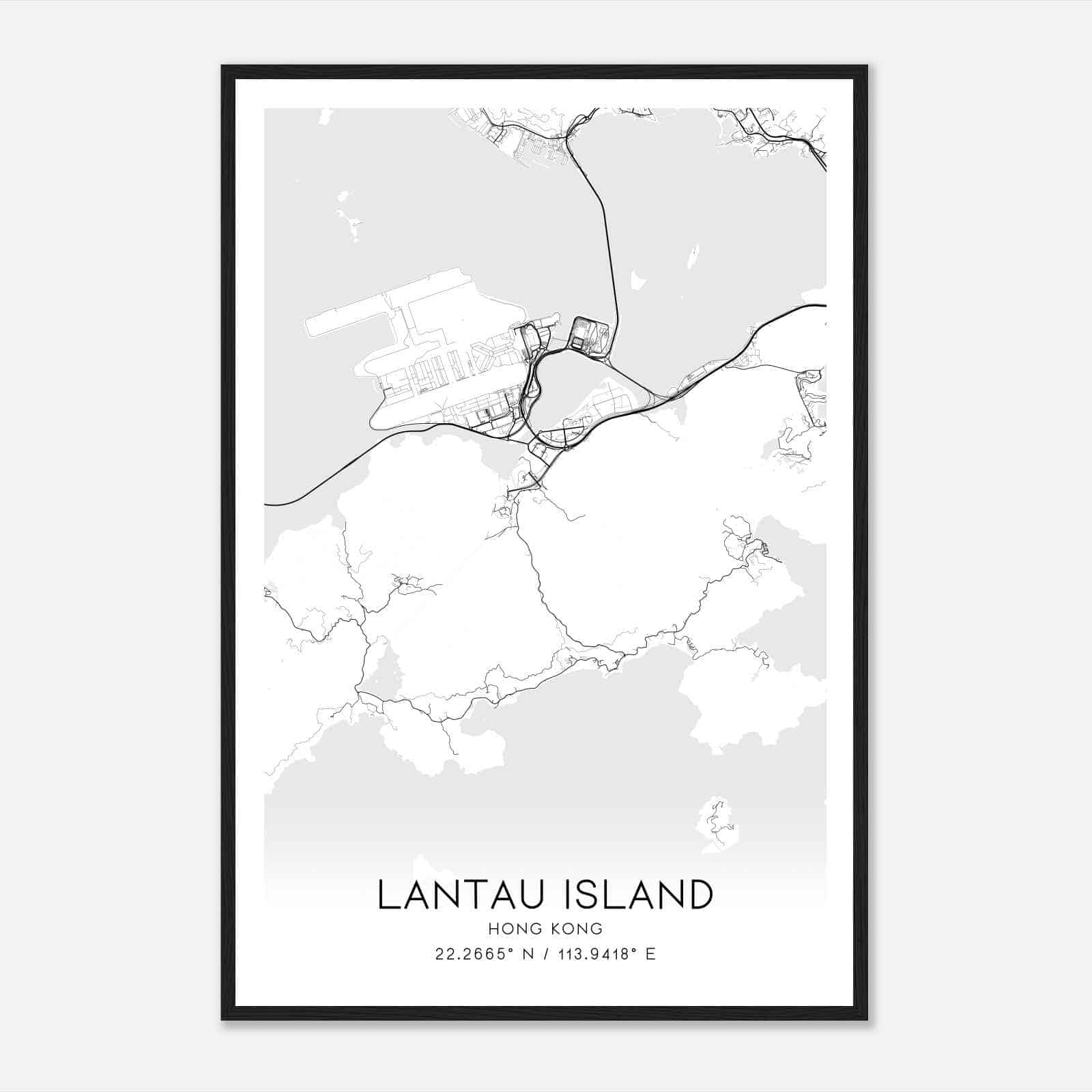 Lantau Island Hong Kong Map Poster, Lantau Island City Road Wall Art Print