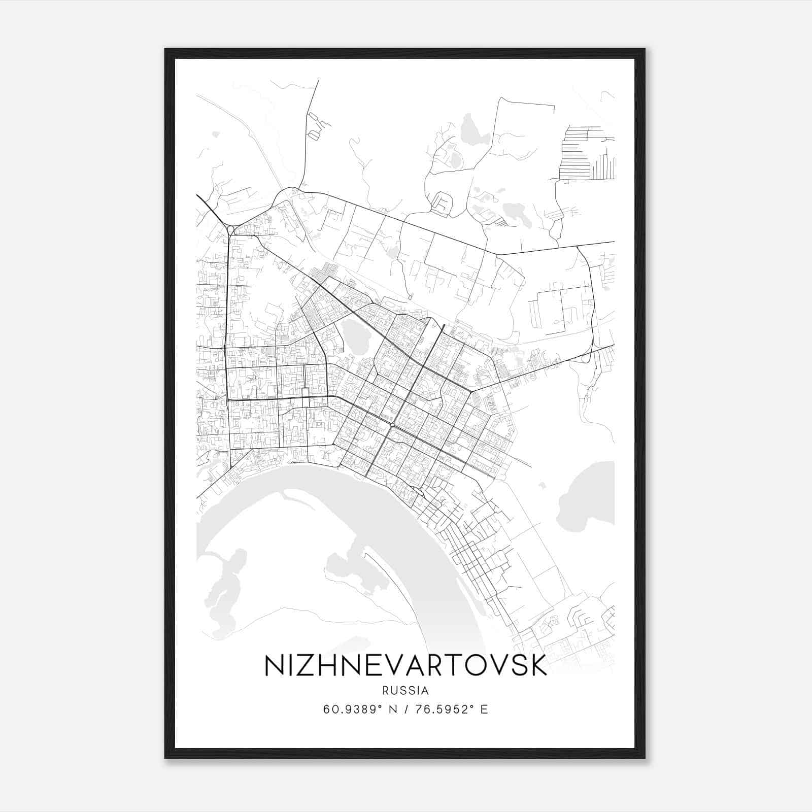 Nizhnevartovsk Russia Map Poster, Nizhnevartovsk City Road Wall Art Print