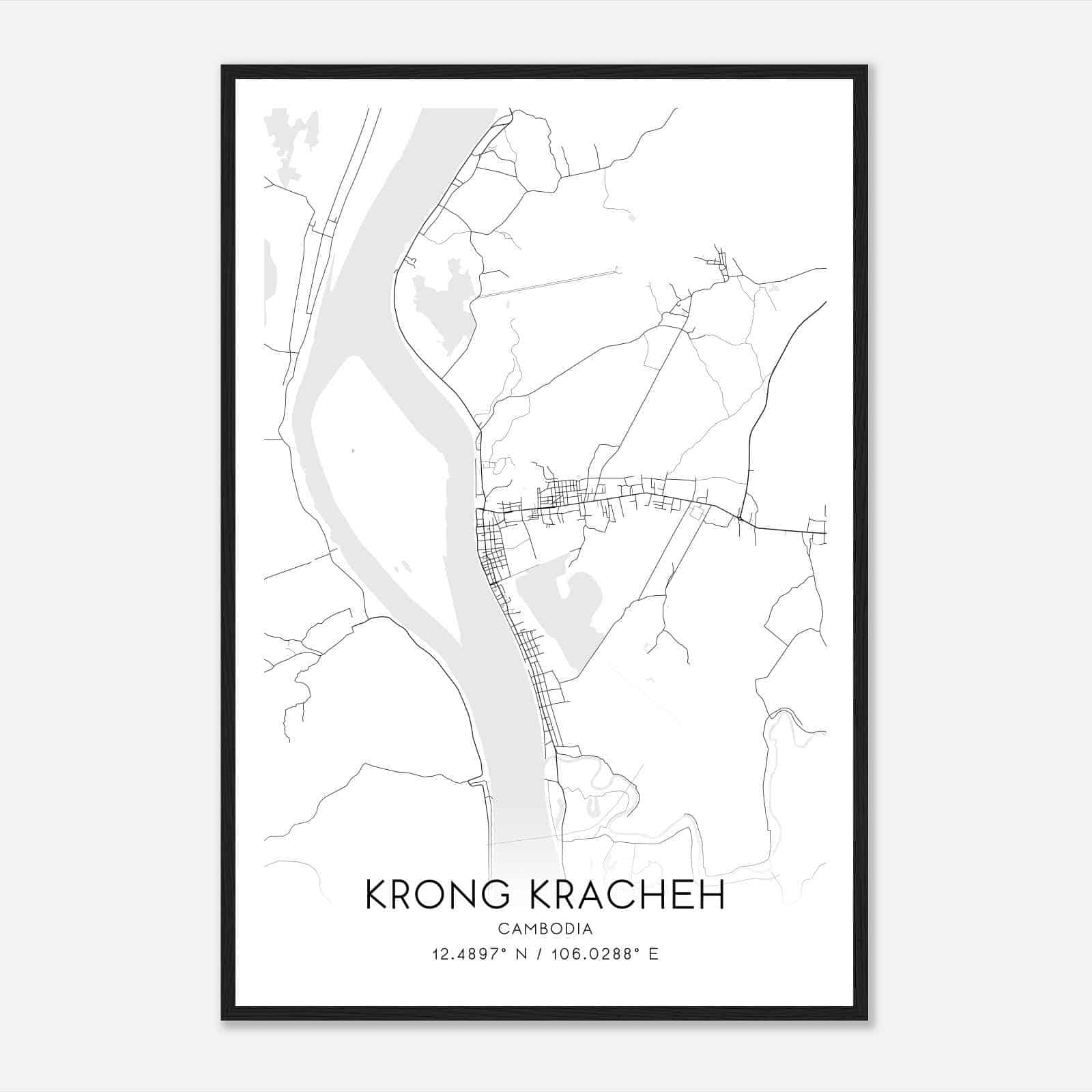 Krong Kracheh Cambodia Map Poster, Krong Kracheh City Road Wall Art Print
