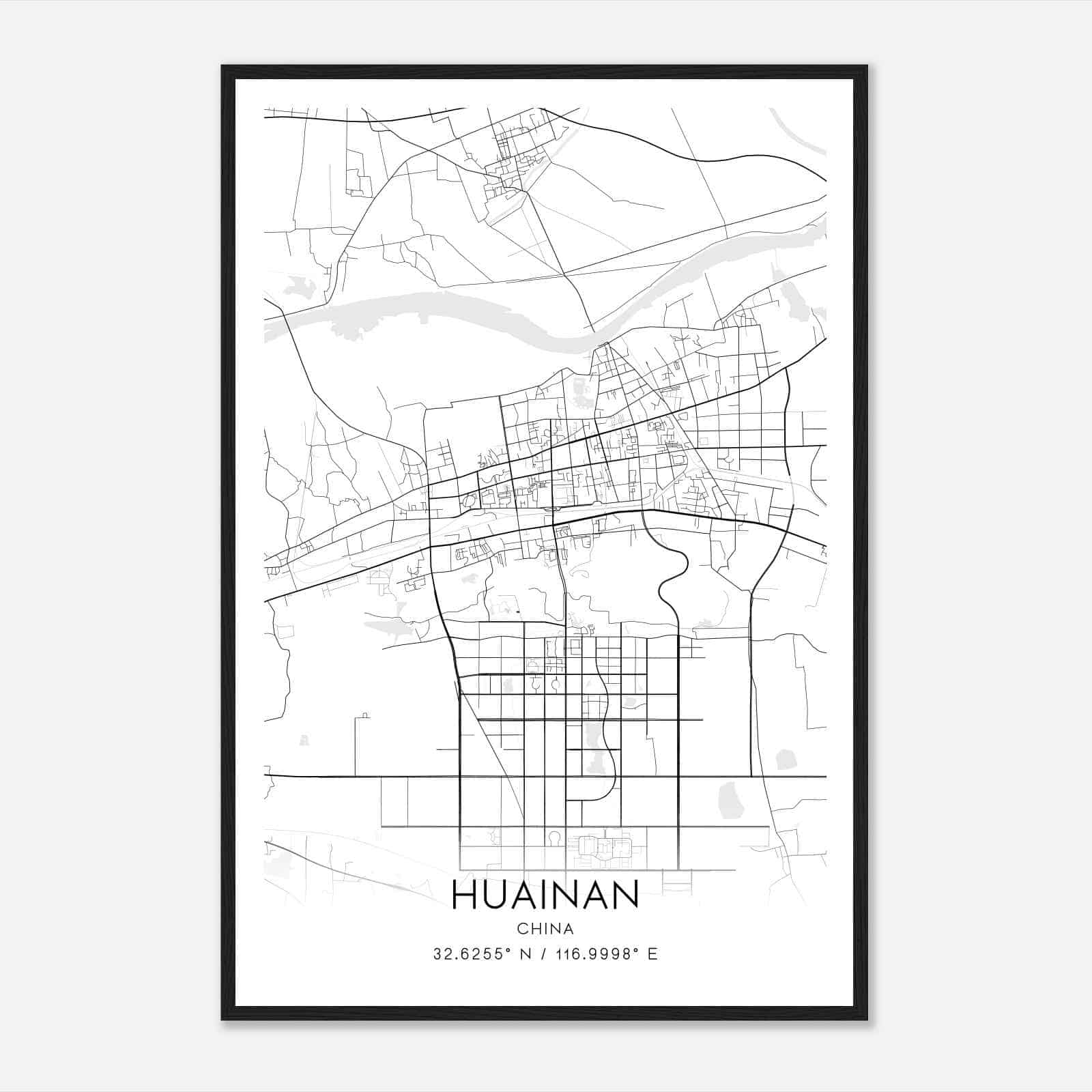Huainan China Map Poster, Huainan City Road Wall Art Print