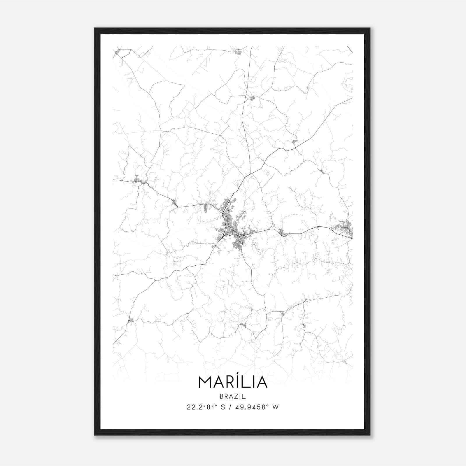 Marilia Brazil Map Poster, Marilia City Road Wall Art Print