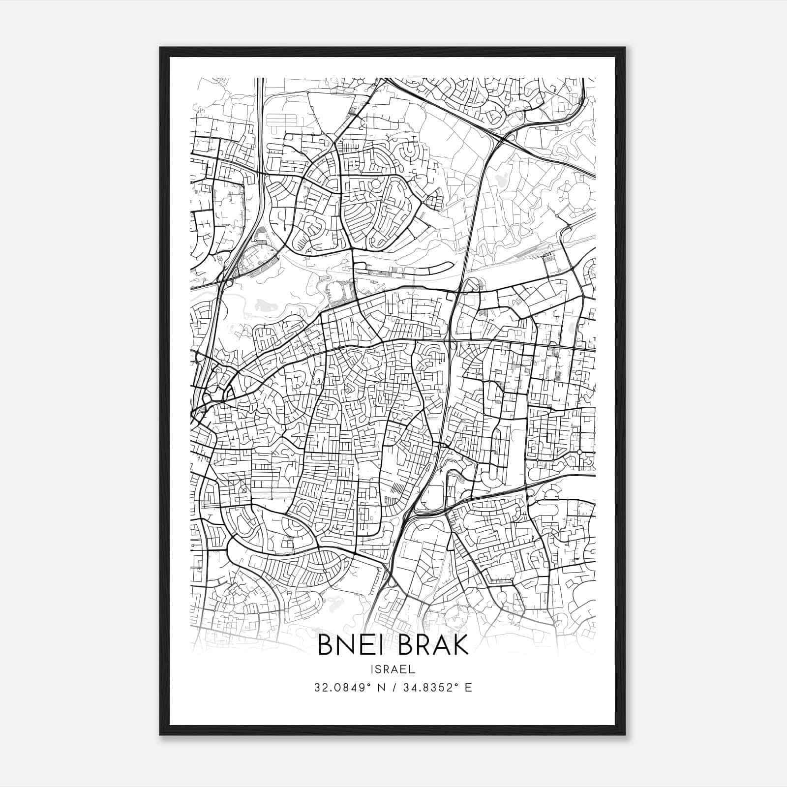 Bnei Brak Israel Map Poster, Bnei Brak City Road Wall Art Print