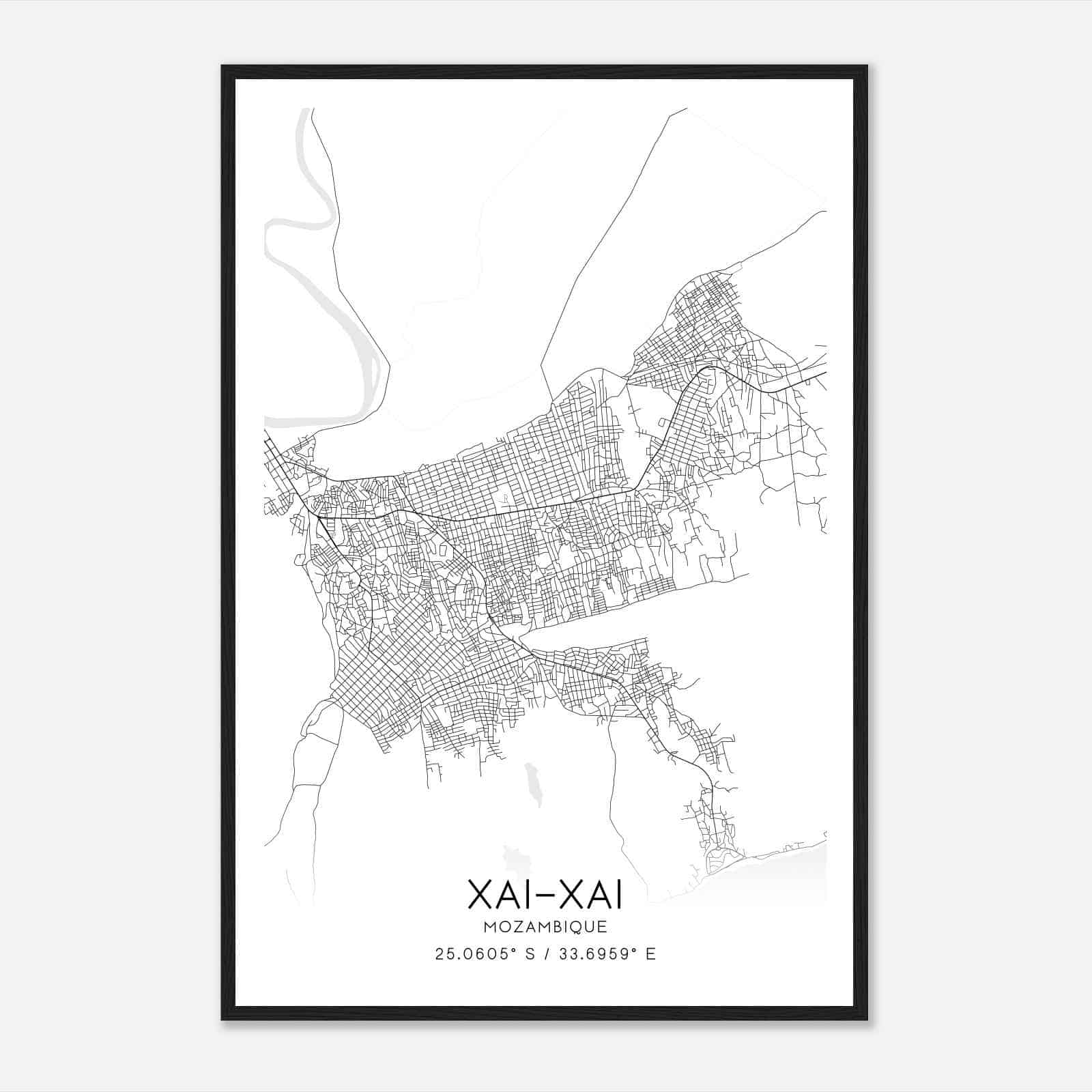 XaiXai Mozambique Map Poster, XaiXai City Road Wall Art Print