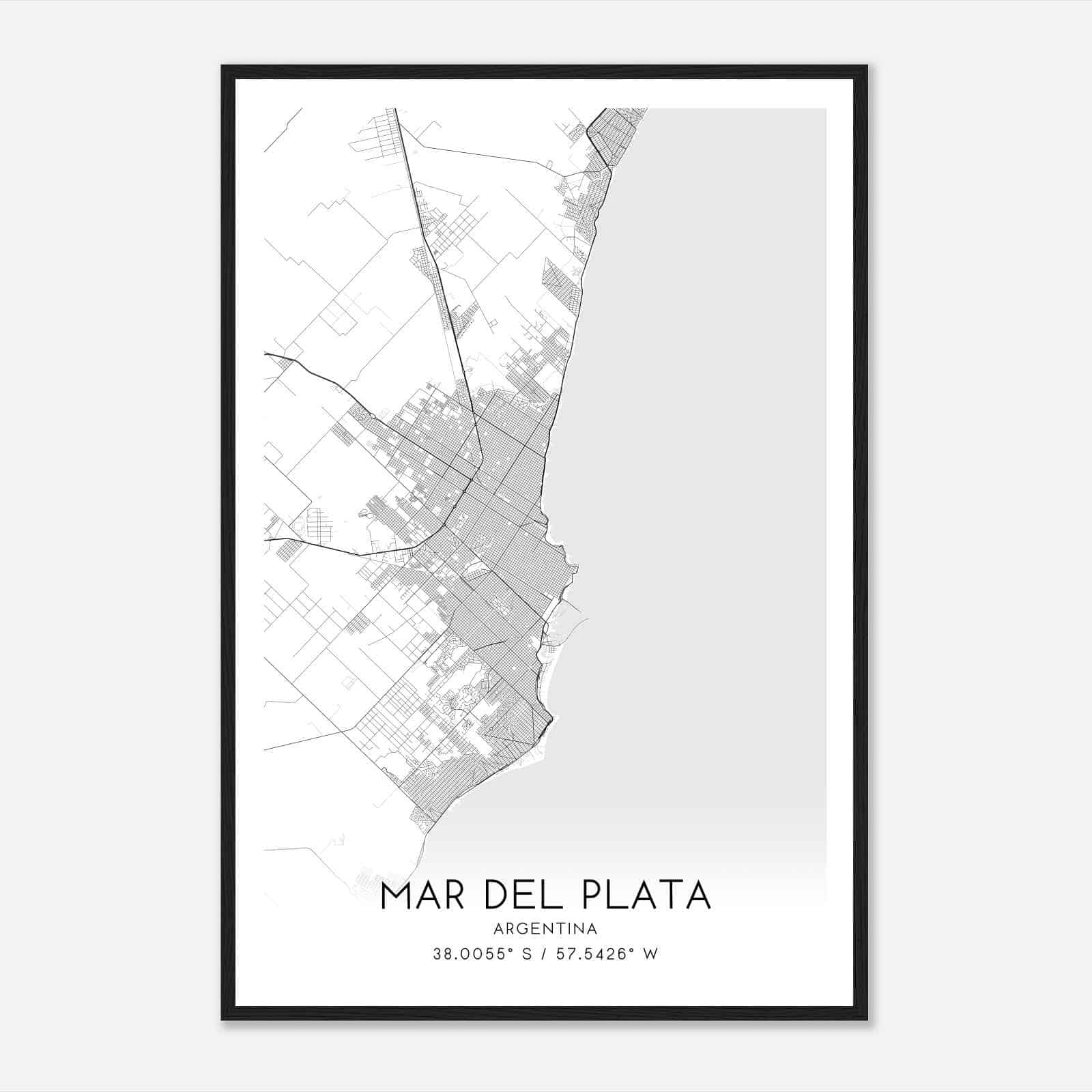 Mar del Plata Argentina Map Poster, Mar del Plata City Road Wall Art Print