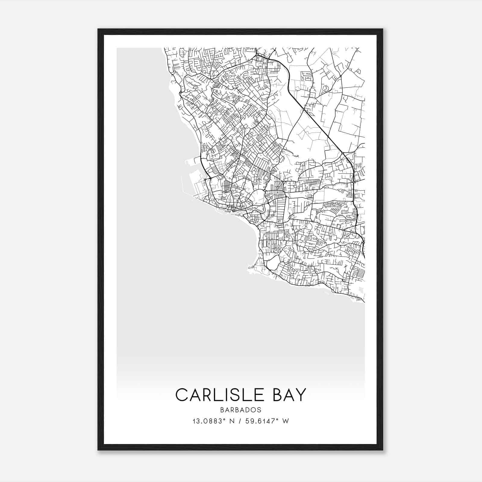 Carlisle Bay Barbados Map Poster, Carlisle Bay City Road Wall Art Print
