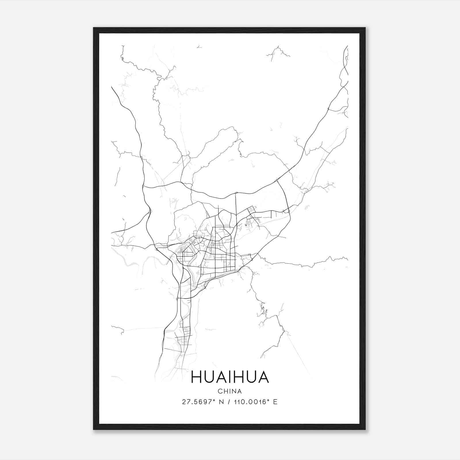 Huaihua China Map Poster, Huaihua City Road Wall Art Print