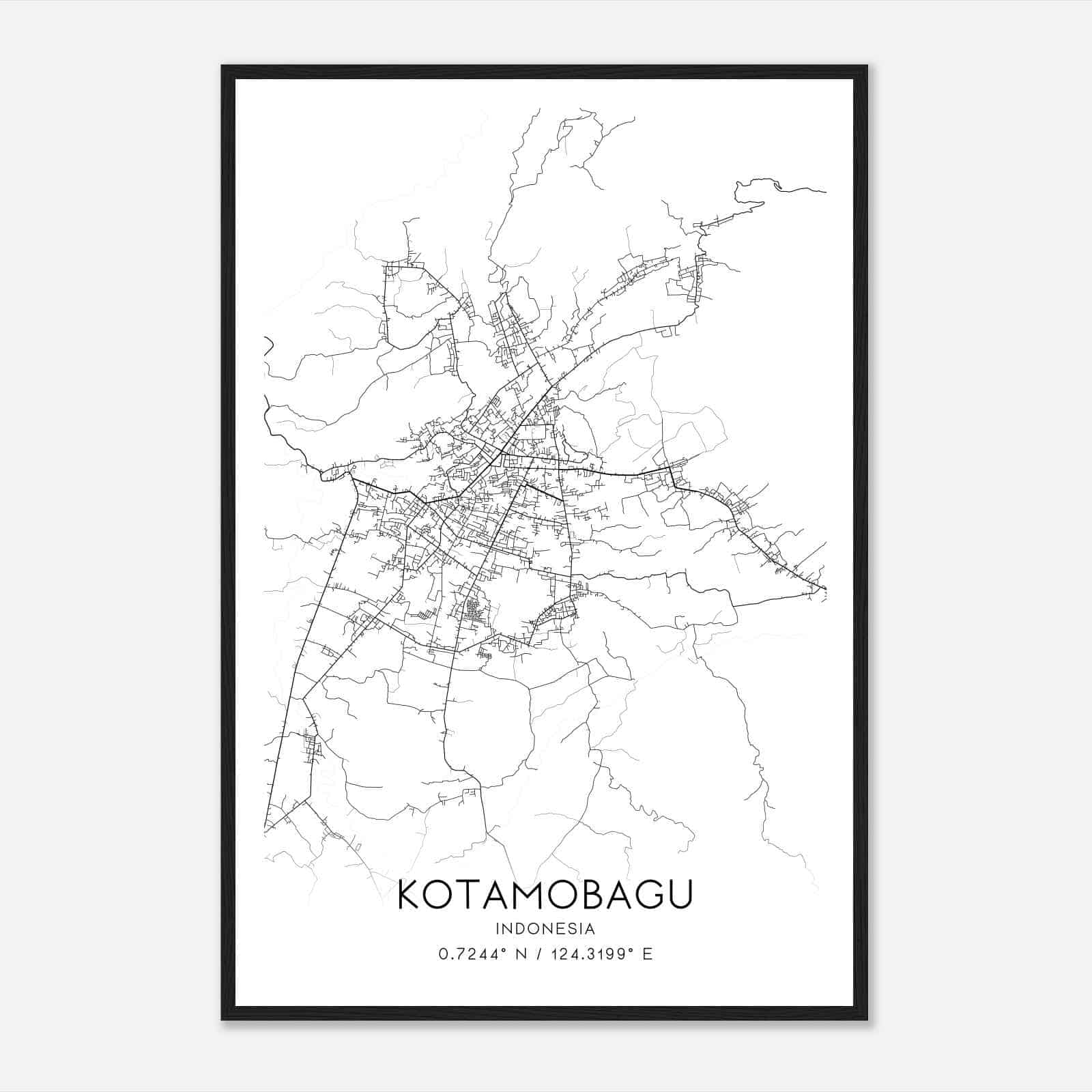 Kotamobagu Indonesia Map Poster, Kotamobagu City Road Wall Art Print