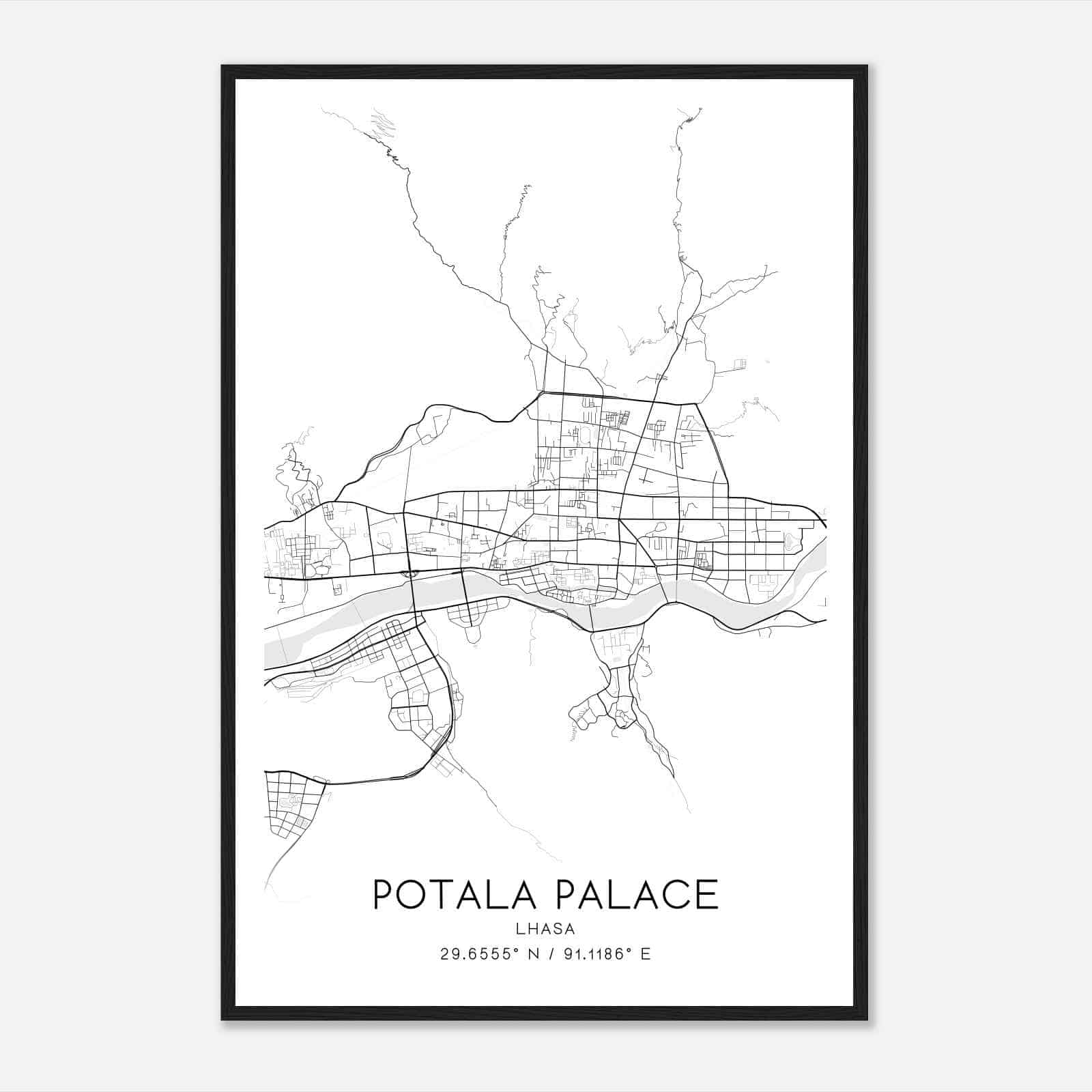Potala Palace Lhasa Map Poster Potala Palace City Road Wall Art Print
