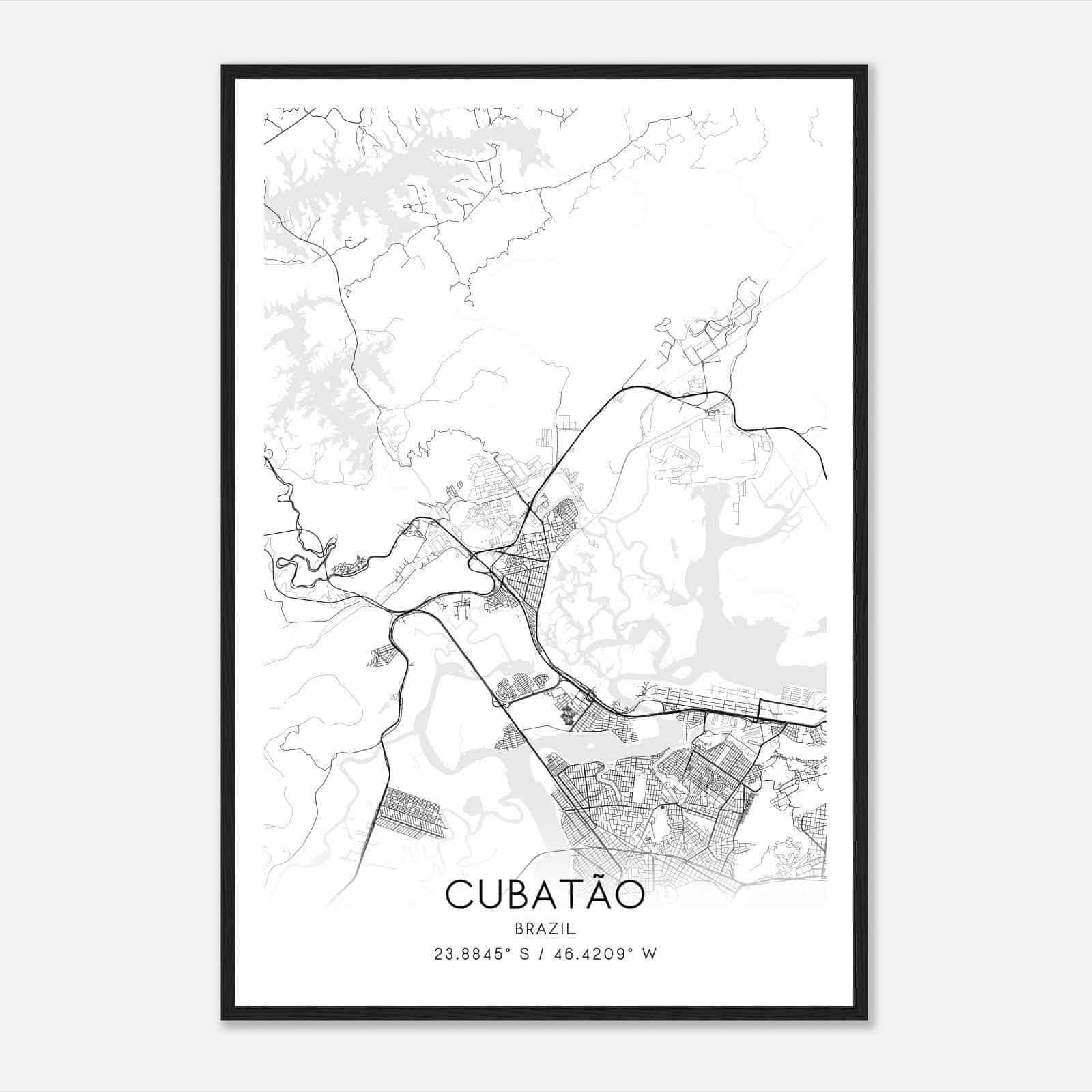Cubatao Brazil Map Poster, Cubatao City Road Wall Art Print